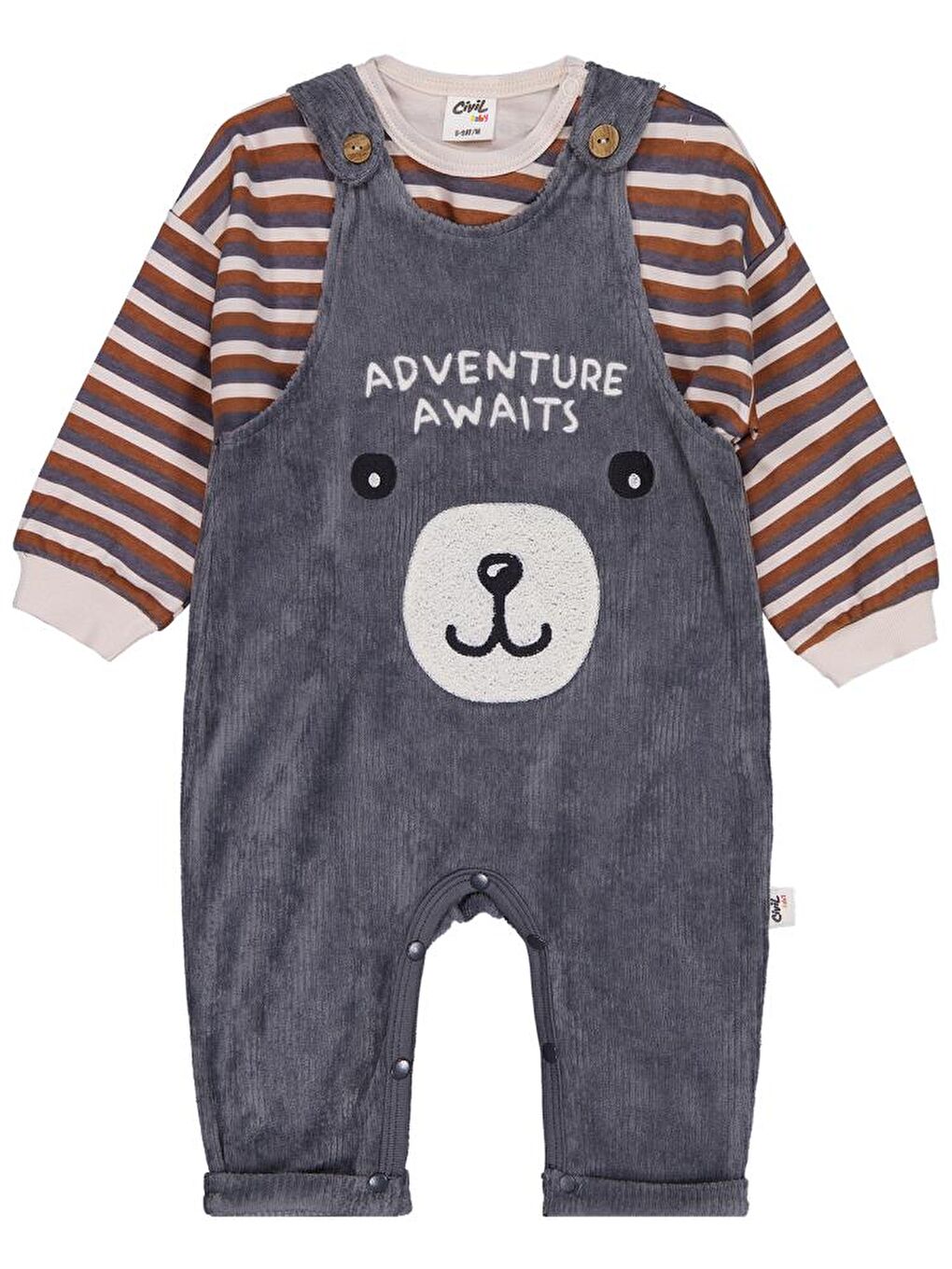 Baby Adventure Awaıts Nakışlı Badili 6-18 Ay Salopet - Gri 12-18 Ay-4