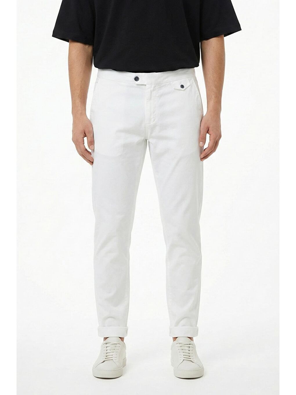 Giotelli Erkek Beyaz Comfort Fit Pamuklu Gabardin Chino Pantolon