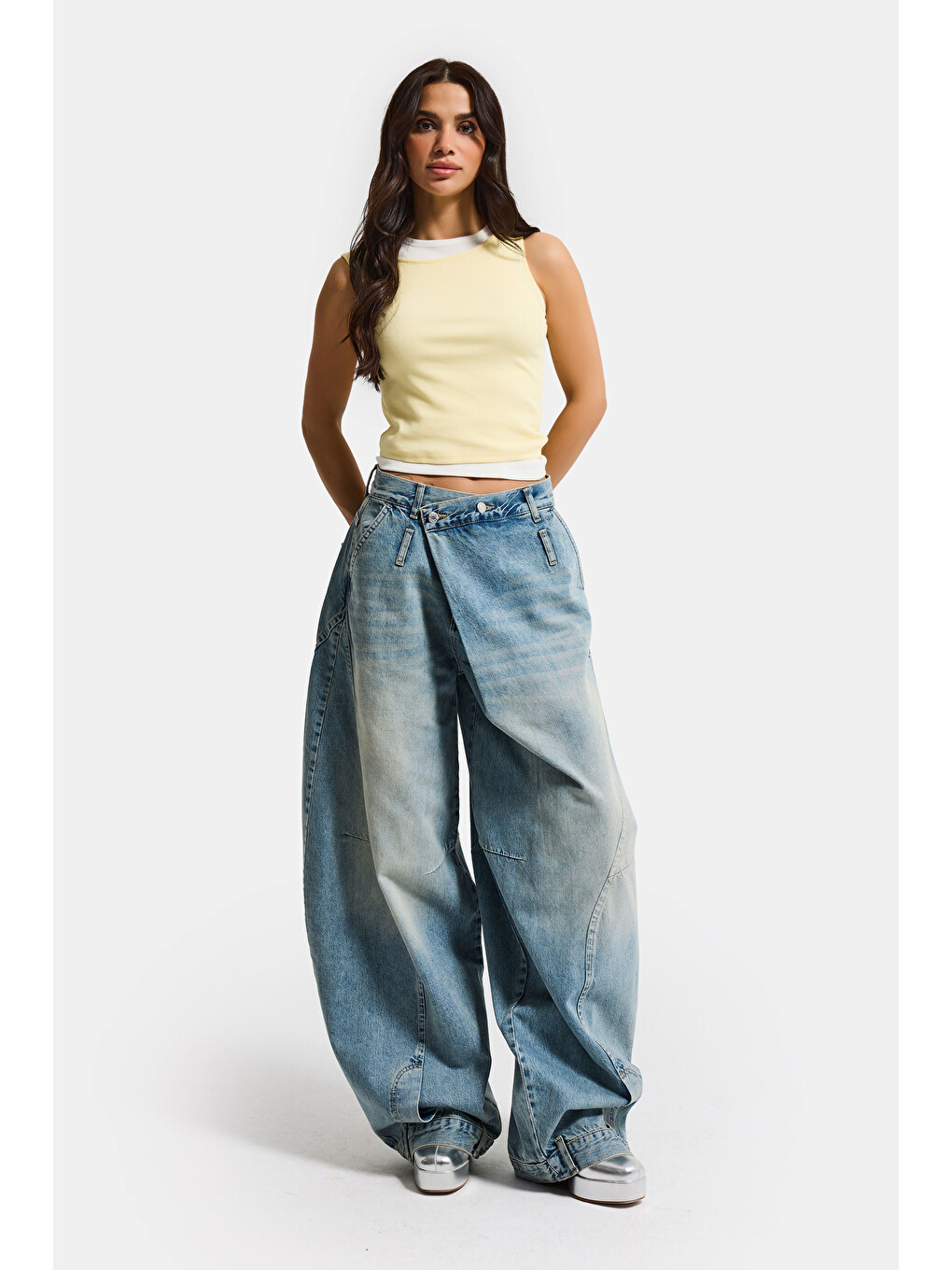 Mavi Kadın Jean Rengi 4s6-32 Süper Baggy Fit Kemer Detaylı Özel Tasarım Denim Jean-6
