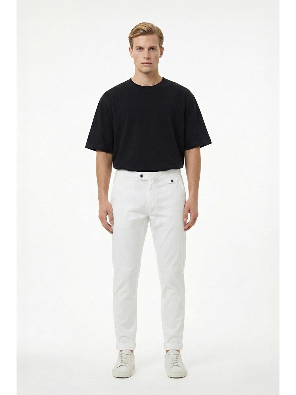 Giotelli Erkek Beyaz Comfort Fit Pamuklu Gabardin Chino Pantolon-2