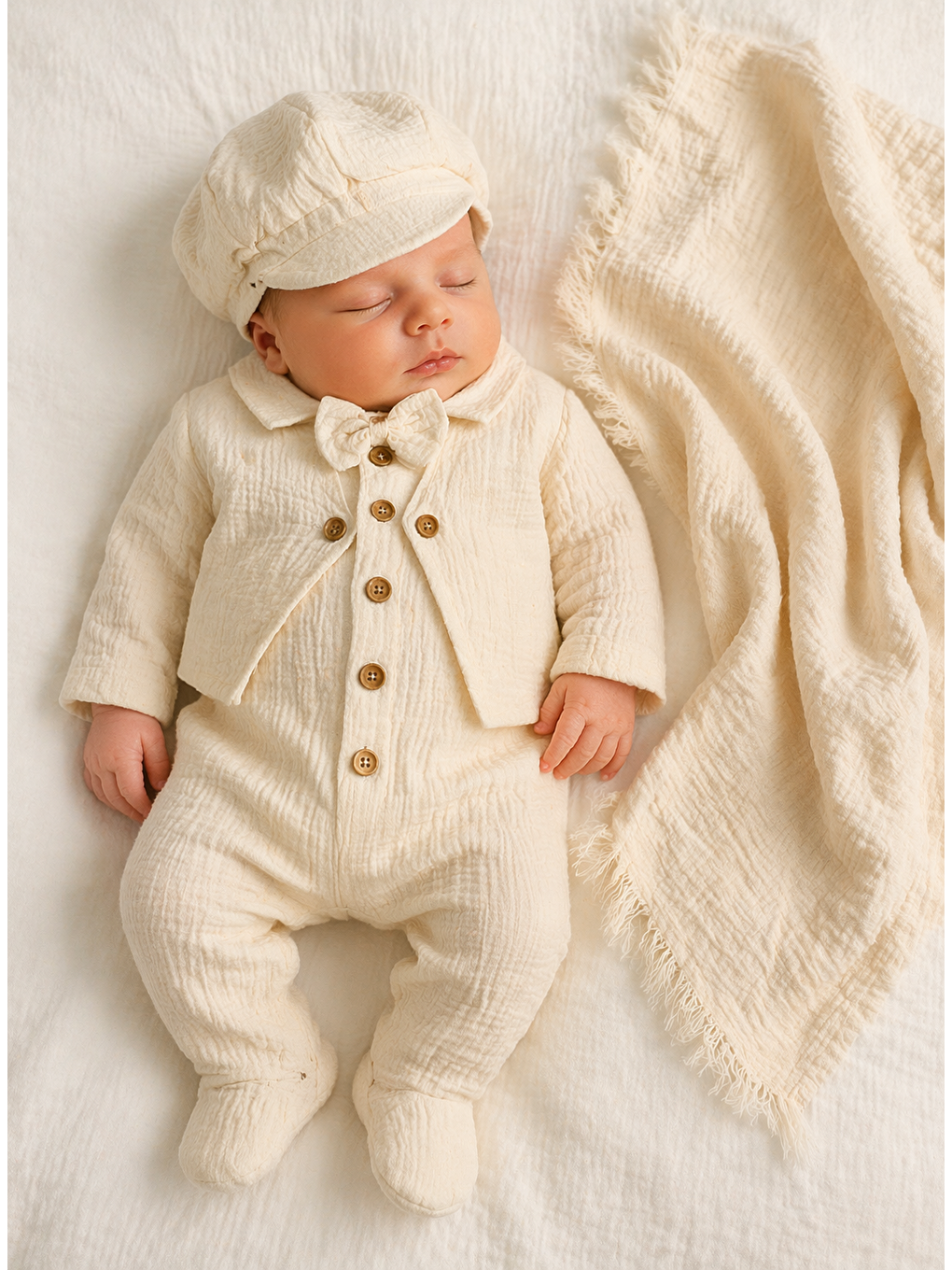 Bej Erkek Bebek Müslin Kumaş Kutulu 10lü Hastane Çıkış Seti Organik-1