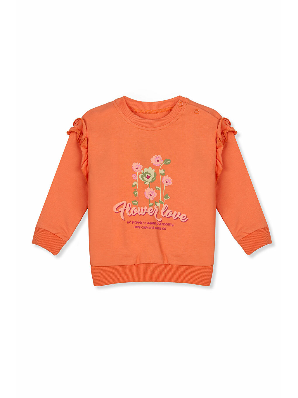 KİKO Turuncu Flower Baskı Kız Bebek Sweatshirt Eşofman 2'Li Takım - 1