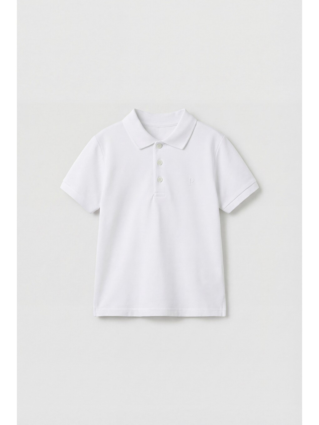 Unisex Çocuk Pamuklu Beyaz Polo Yaka Tişört - Düğme Detaylı