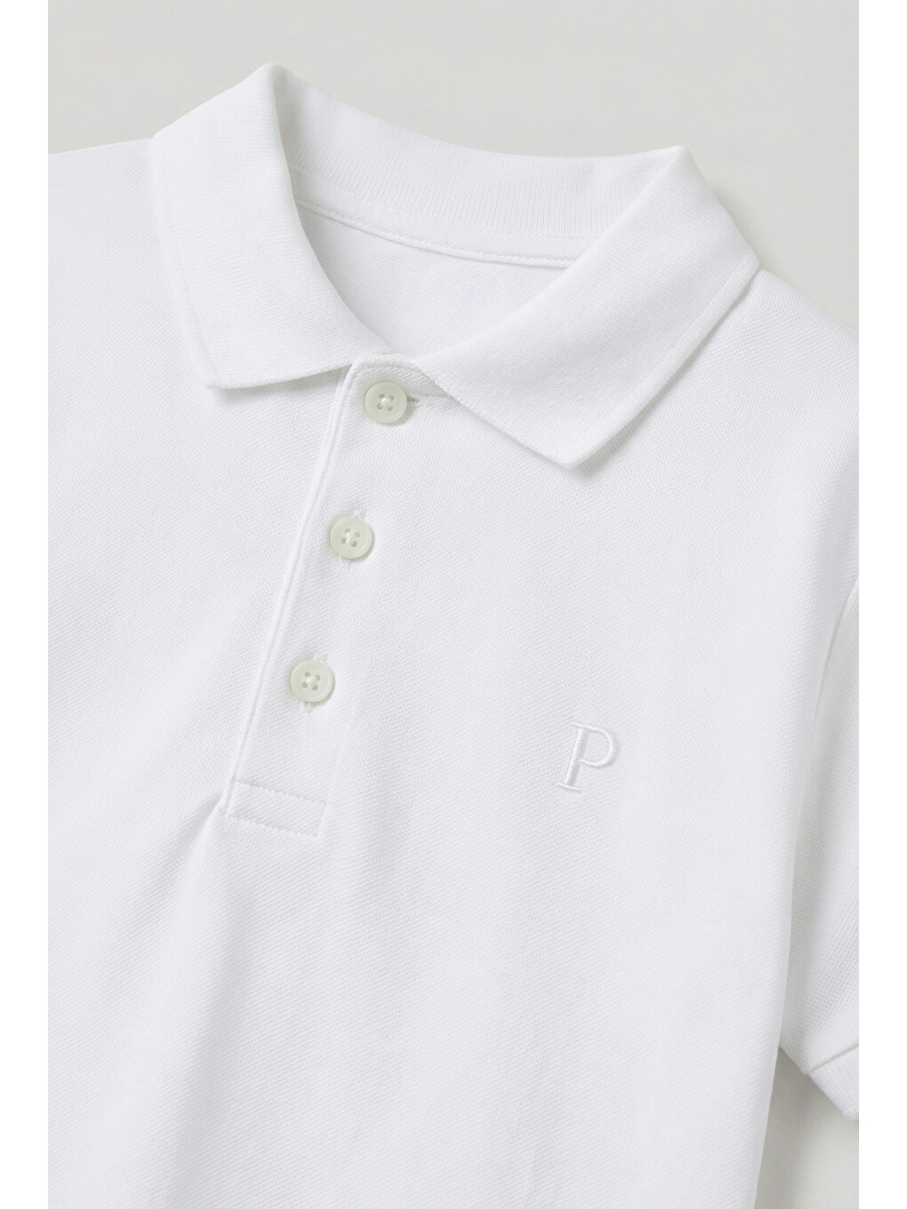 Unisex Çocuk Pamuklu Beyaz Polo Yaka Tişört - Düğme Detaylı-1