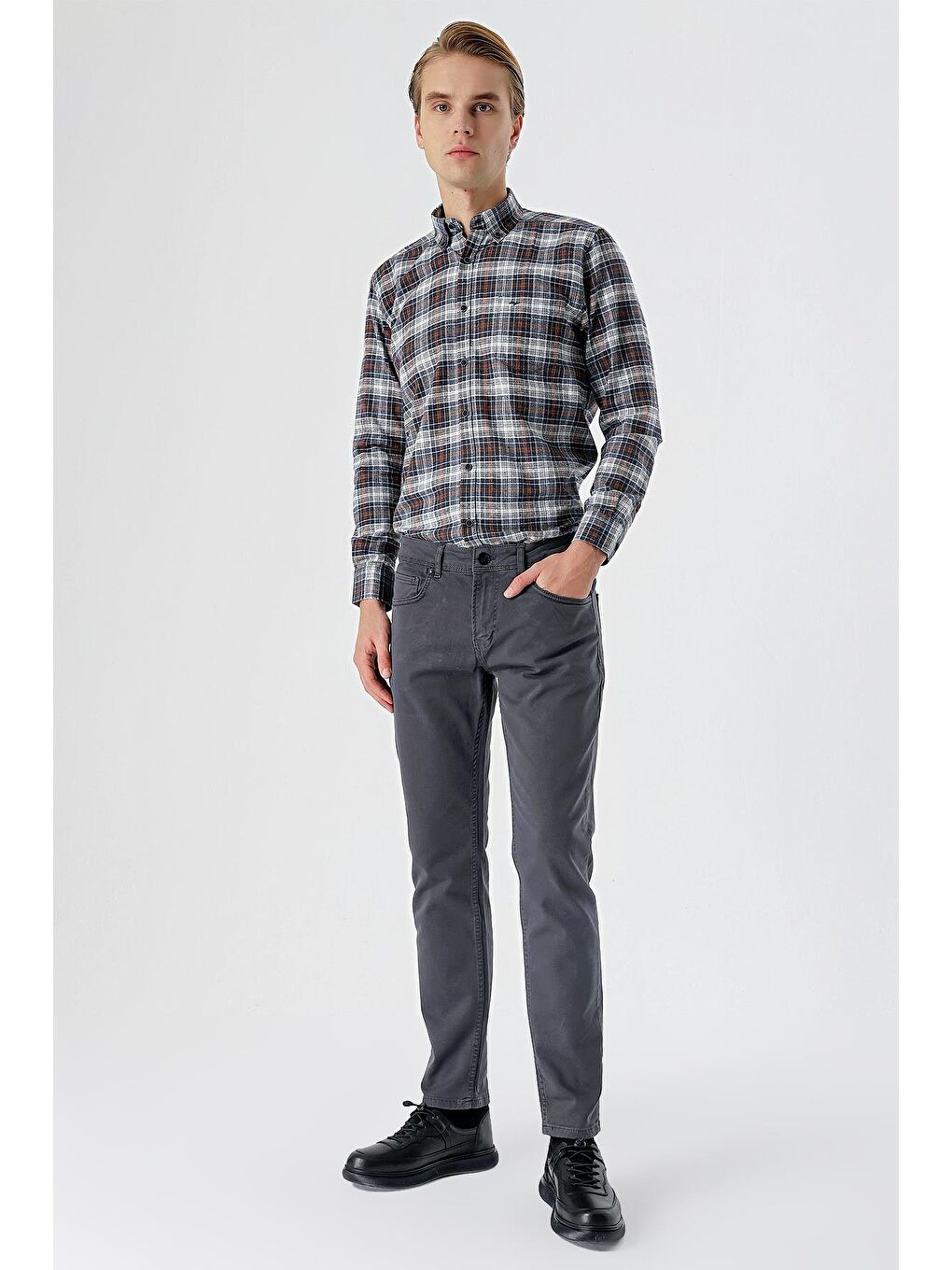 Koyu Antrasit Pamuklu 5 Cep Casual Slim Fit 5 Cep Pantolon 1003235317-1