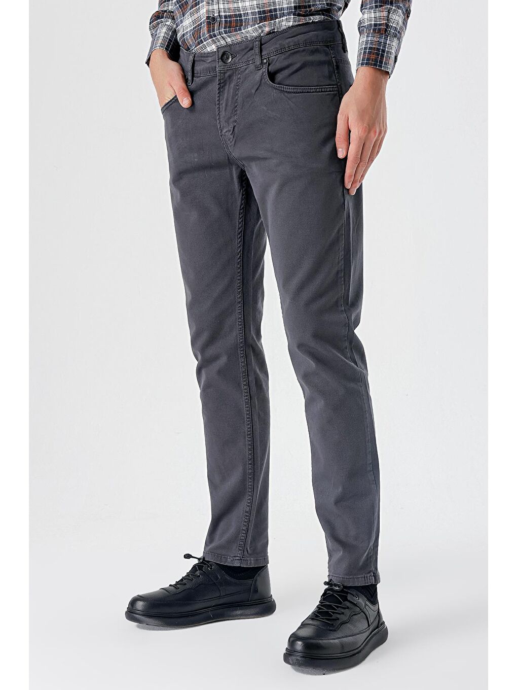 Koyu Antrasit Pamuklu 5 Cep Casual Slim Fit 5 Cep Pantolon 1003235317-2