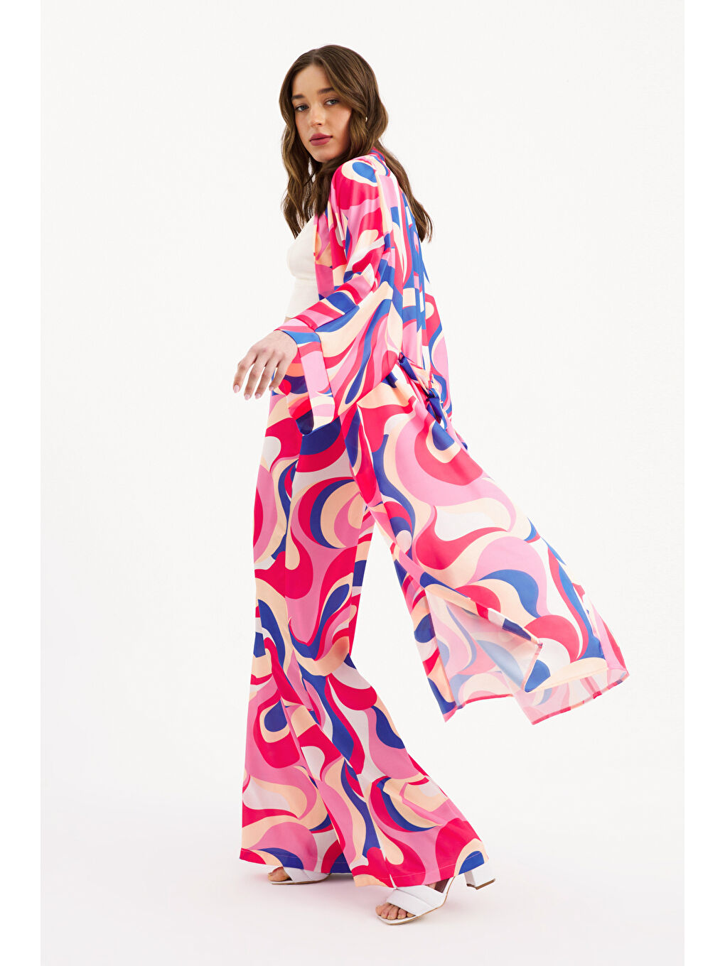 Desenli Salaş Pantolon - Mercan