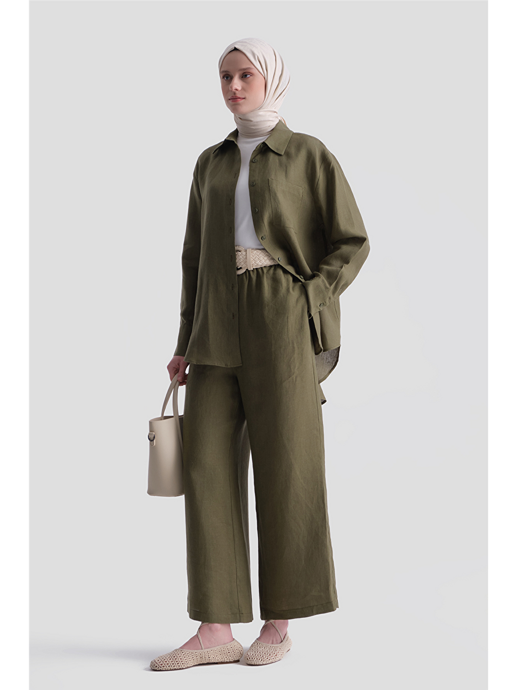 Keten Oversize Tunik Haki-1