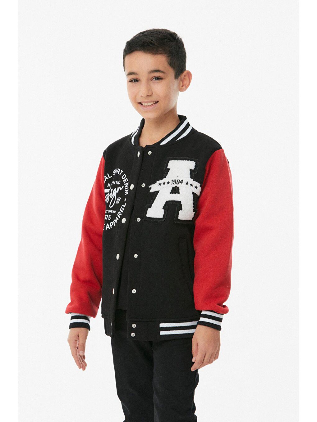 Siyah Nakışlı Çıtçıtlı Dik Yaka Unisex Kolej Ceket