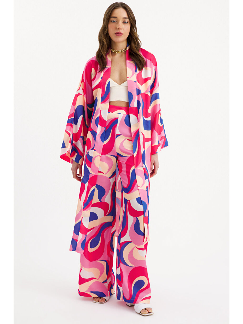 Desenli Salaş Pantolon - Mercan-2