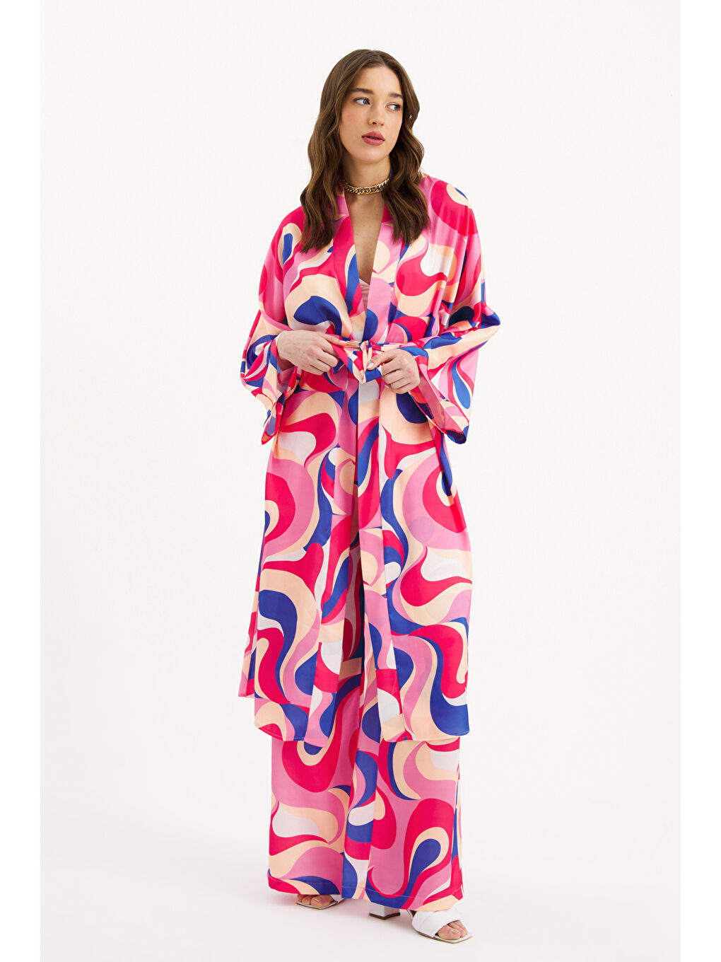 Desenli Salaş Pantolon - Mercan-3