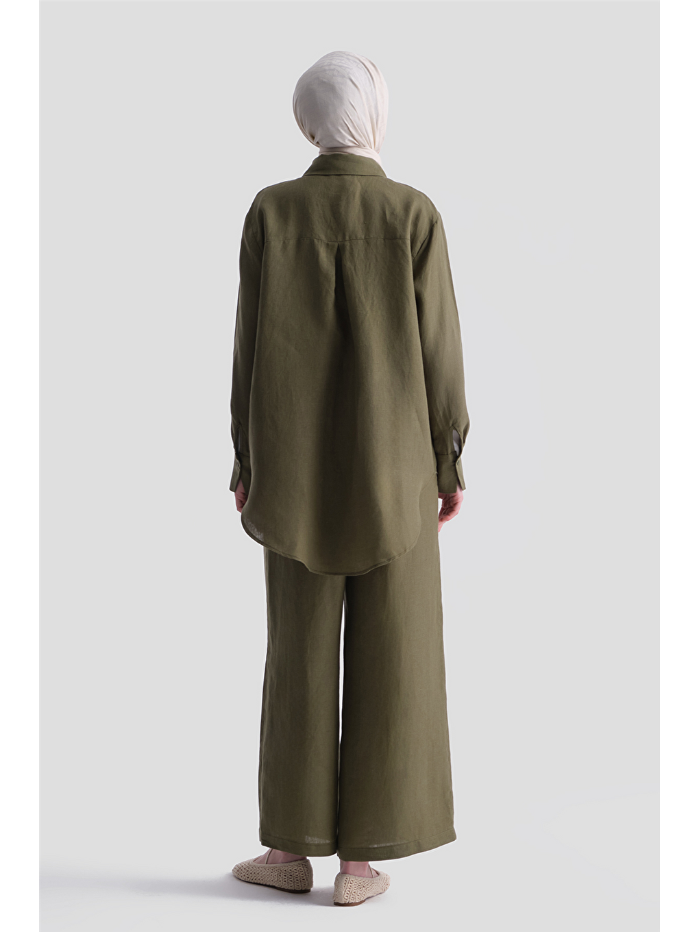 Keten Oversize Tunik Haki-5