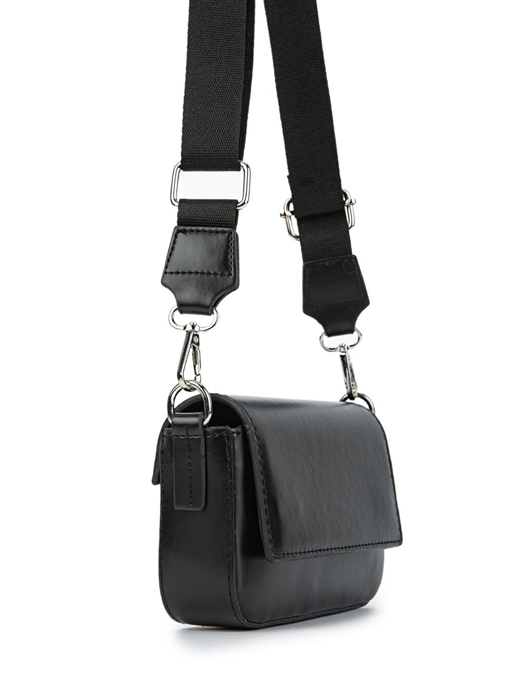 Suni Deri Mini Baget India Kadın Çapraz Çanta Siyah-1