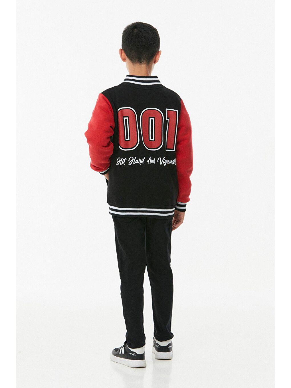 Siyah Nakışlı Çıtçıtlı Dik Yaka Unisex Kolej Ceket-4