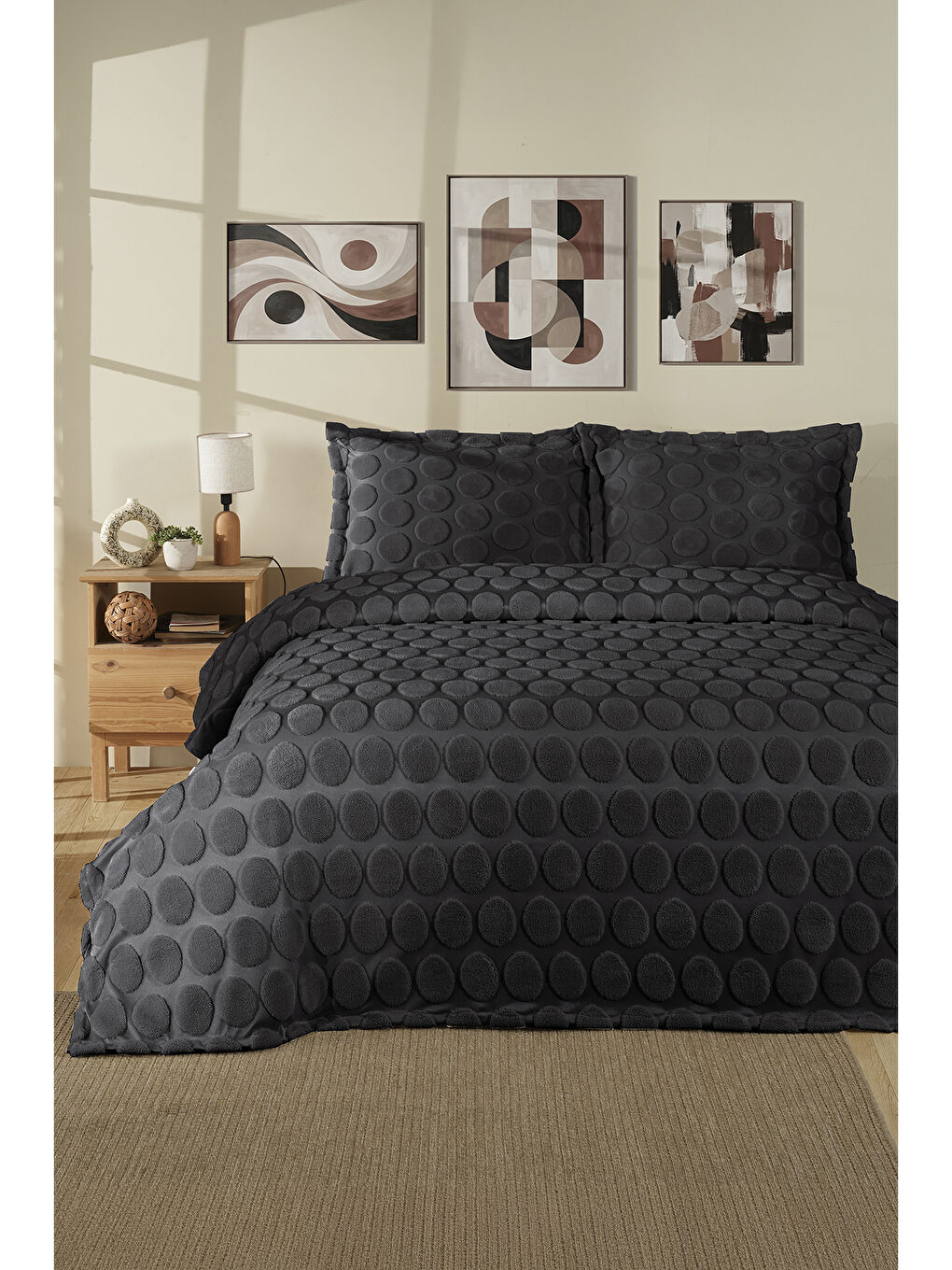 Jakarlı Welsoft Tek Kişilik Yatak Örtüsü Seti 180x240 cm Perle V2 Antrasit