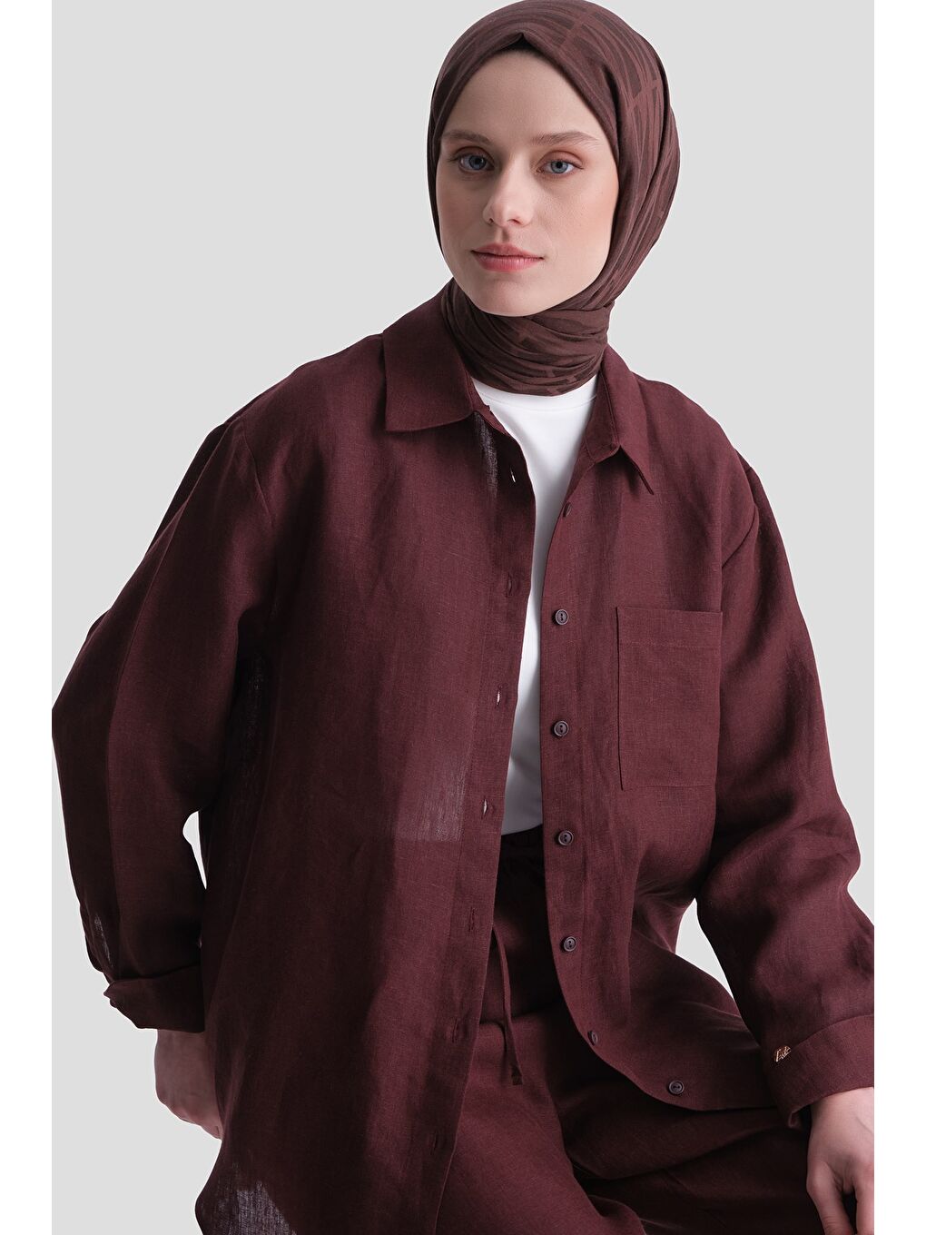 Keten Oversize Tunik Bordo-1