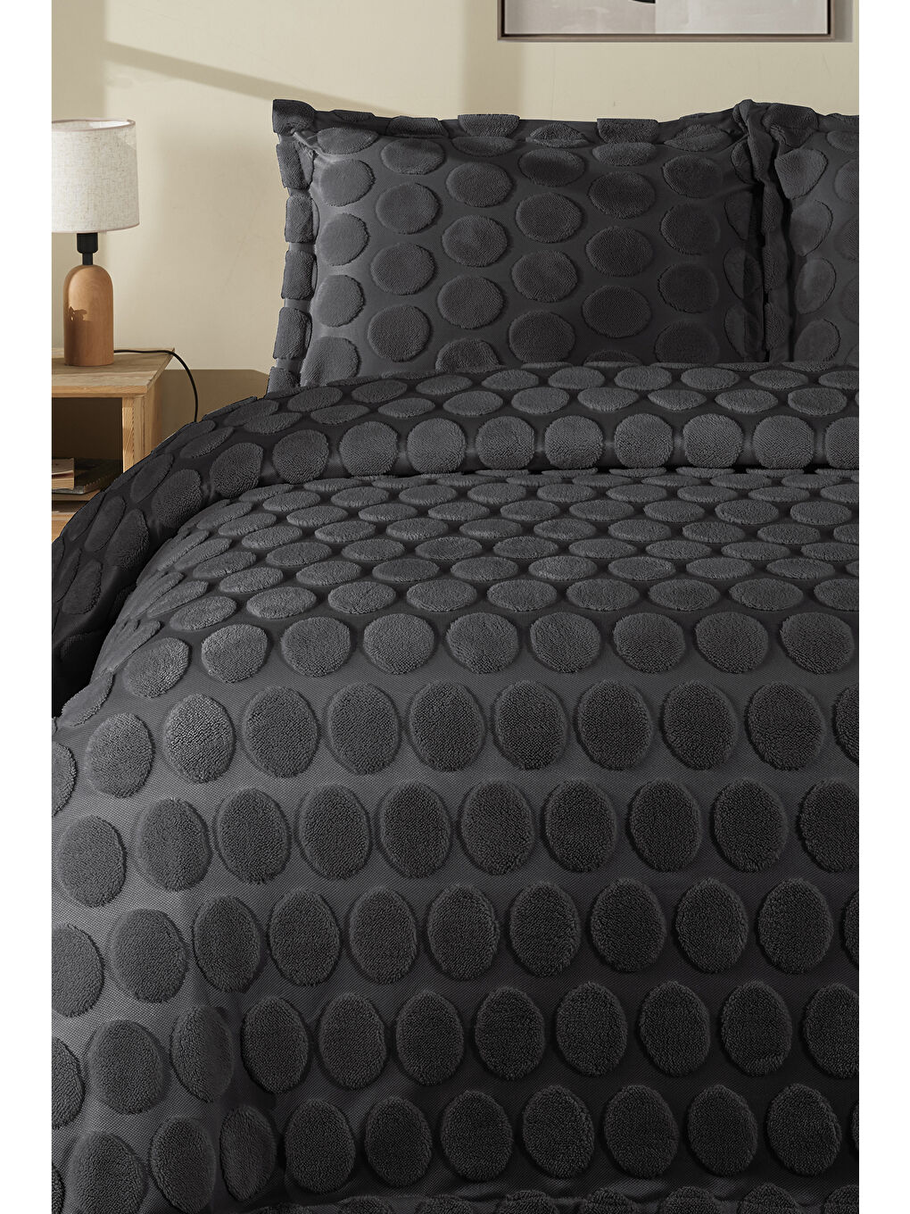 Jakarlı Welsoft Tek Kişilik Yatak Örtüsü Seti 180x240 cm Perle V2 Antrasit-3