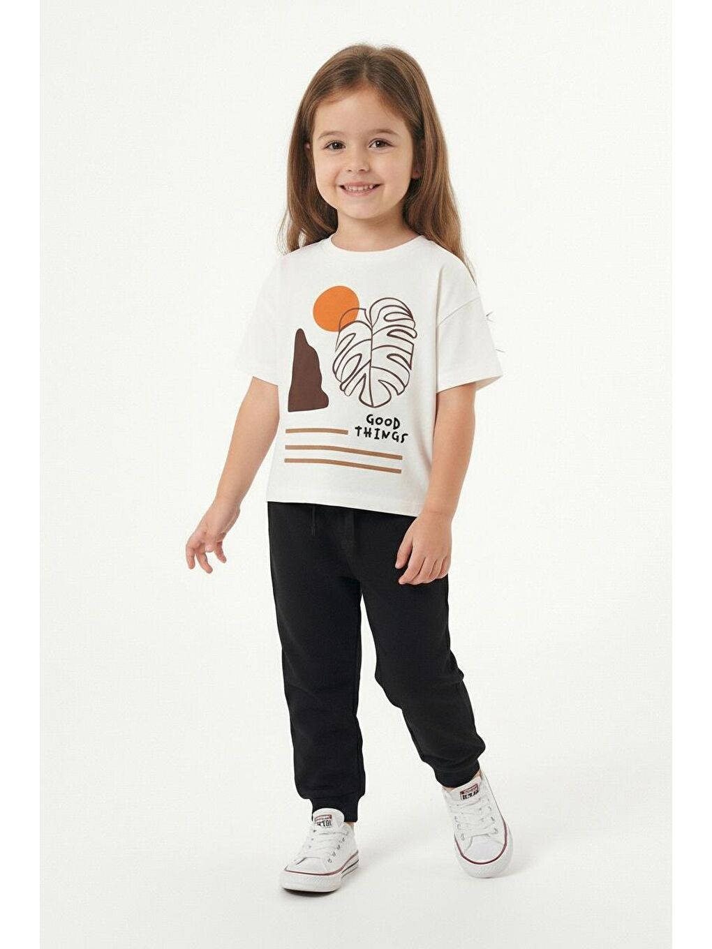 Kahverengi Good Things Baskılı Tişört-1