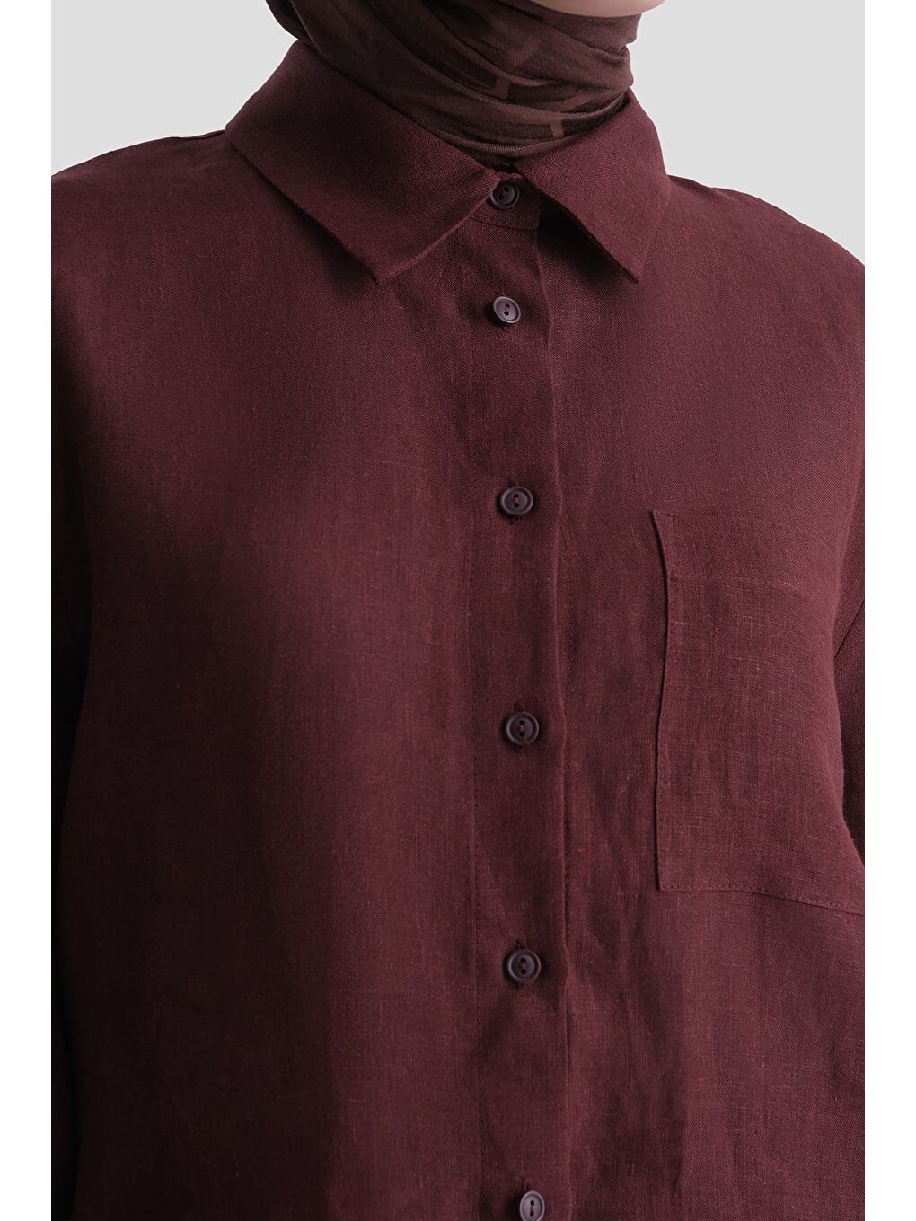 Keten Oversize Tunik Bordo-5