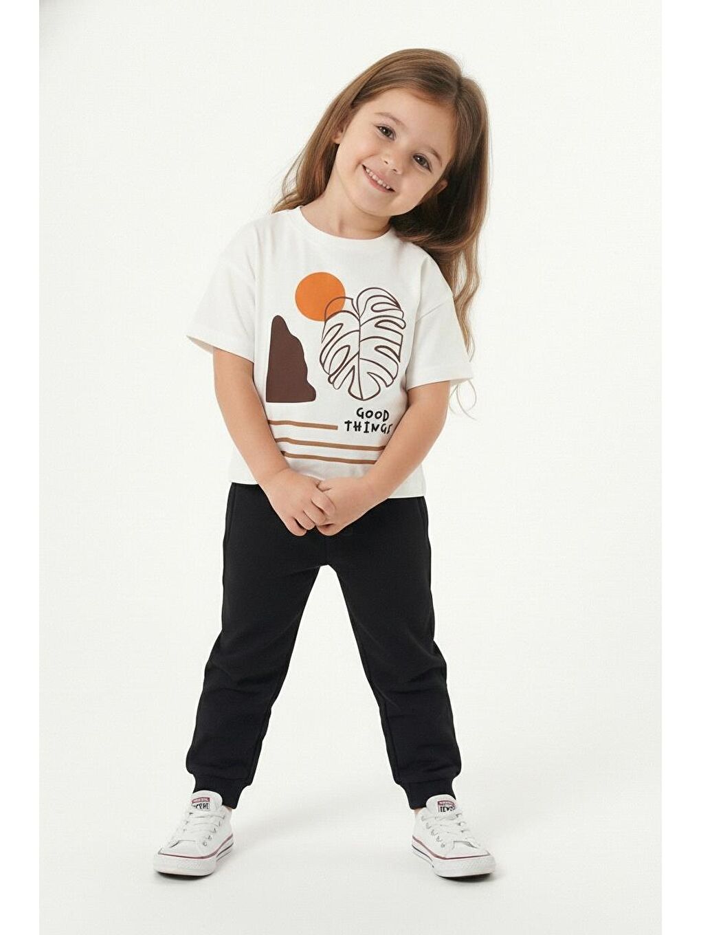 Kahverengi Good Things Baskılı Tişört-2