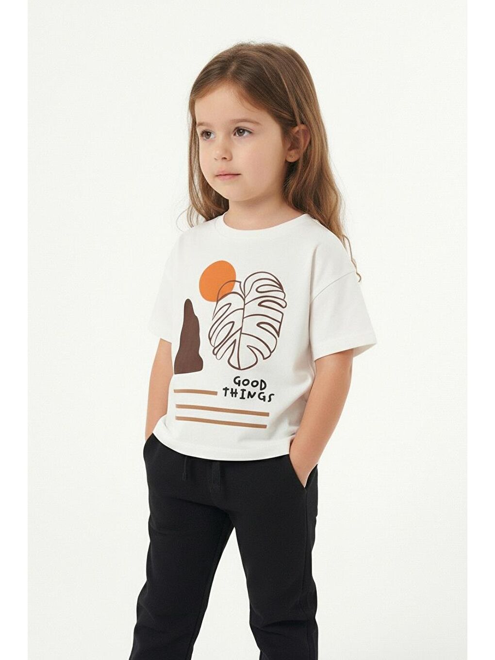 Kahverengi Good Things Baskılı Tişört-3