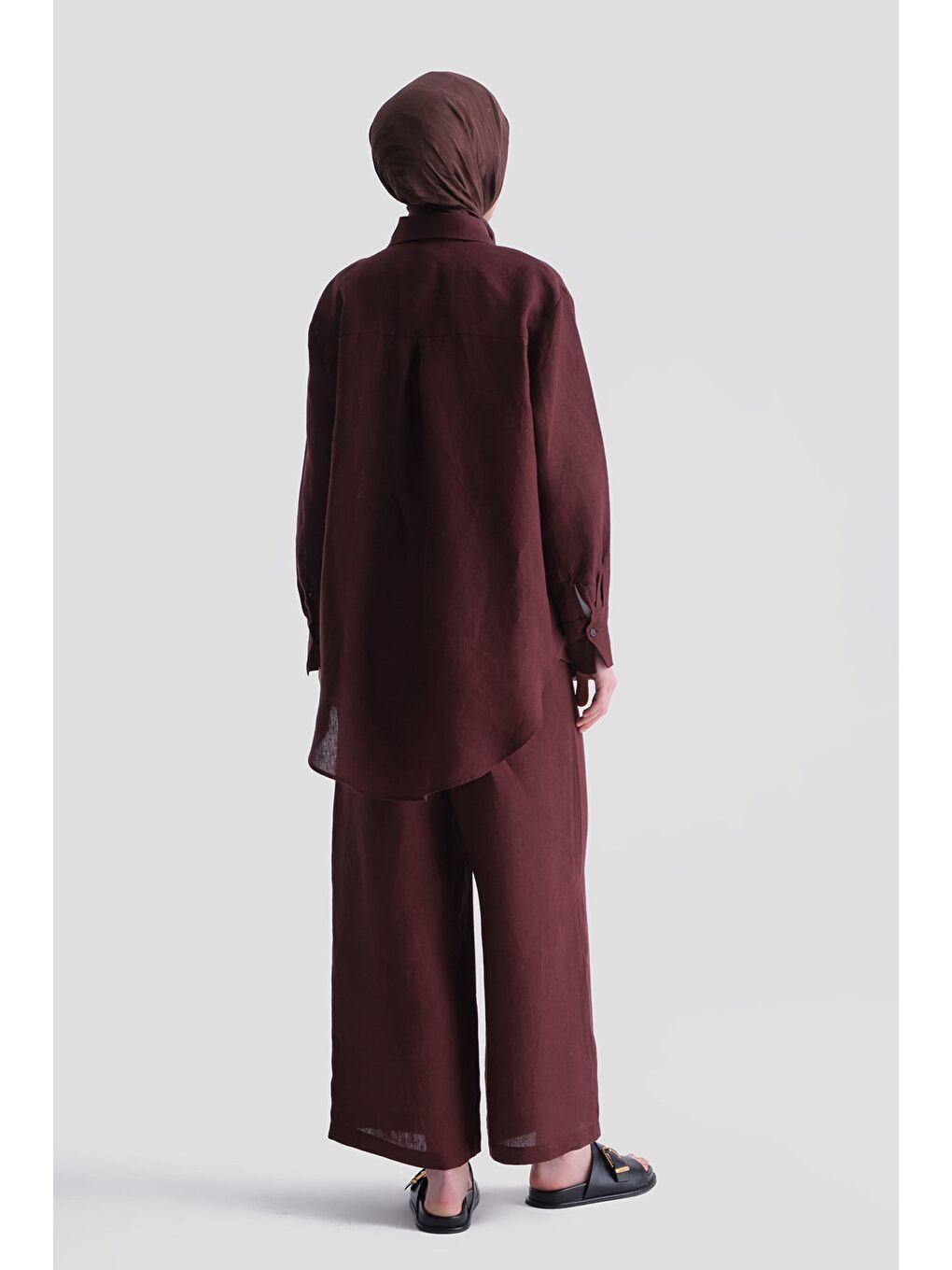 Keten Oversize Tunik Bordo-6
