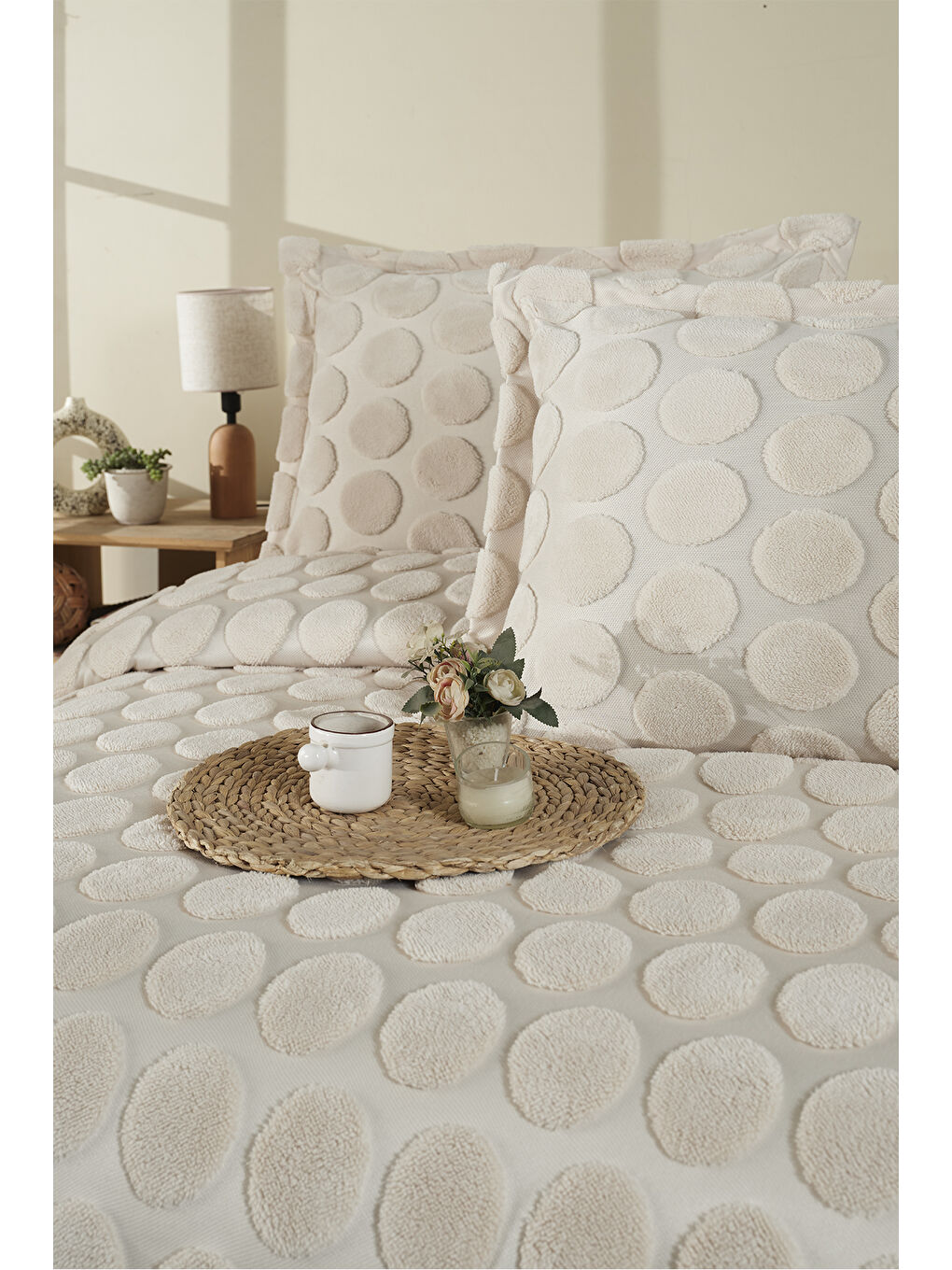 Jakarlı Welsoft Tek Kişilik Yatak Örtüsü Seti 180x240 cm Perle V1 Ekru-1