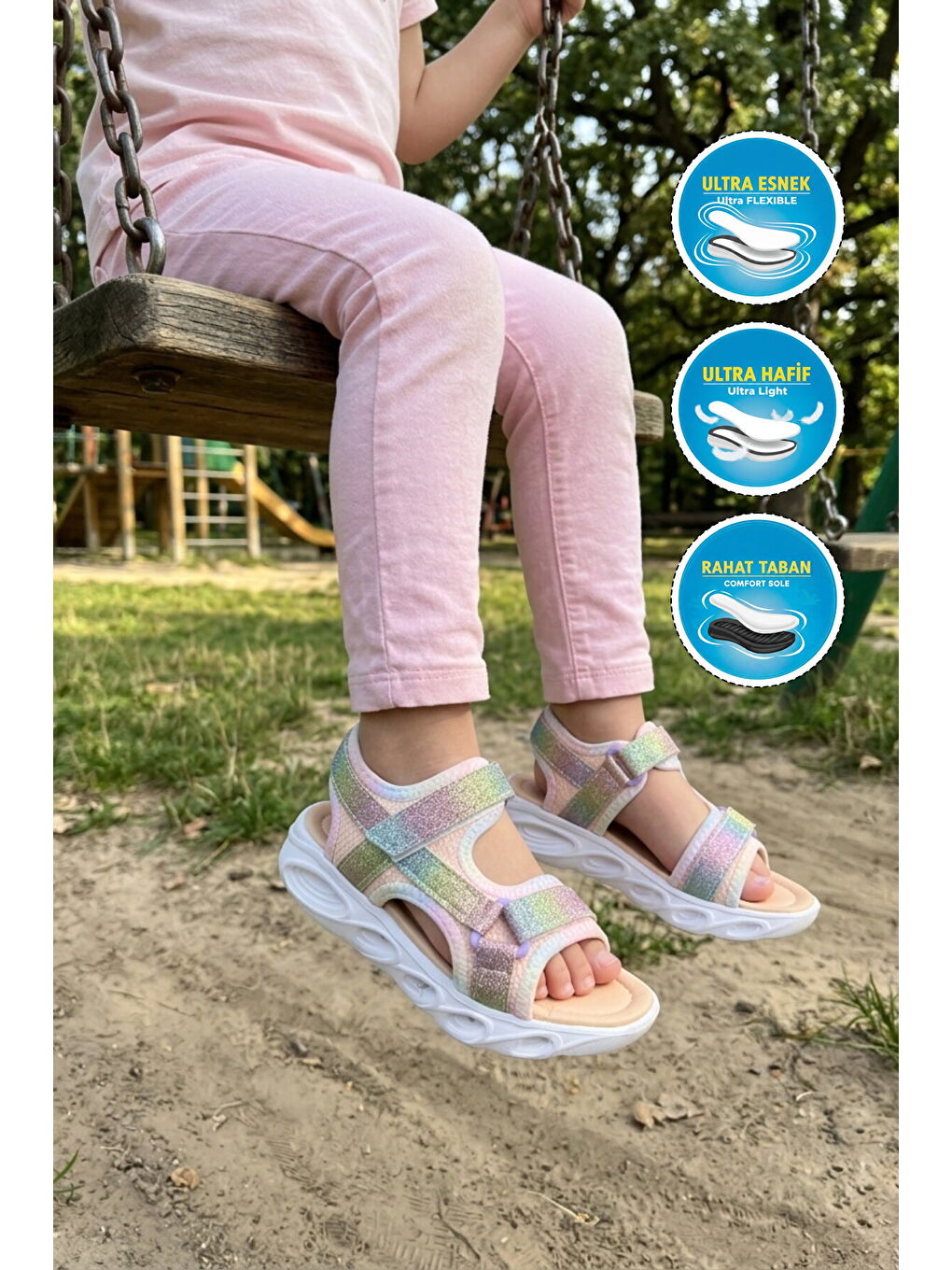 Beyaz Renkli Cırtlı Işıklı Kız Çocuk Sandalet Pamela F-2