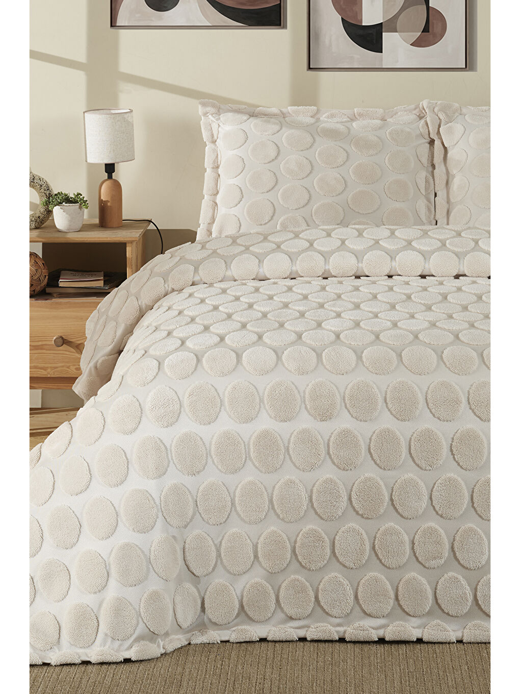 Jakarlı Welsoft Tek Kişilik Yatak Örtüsü Seti 180x240 cm Perle V1 Ekru-2