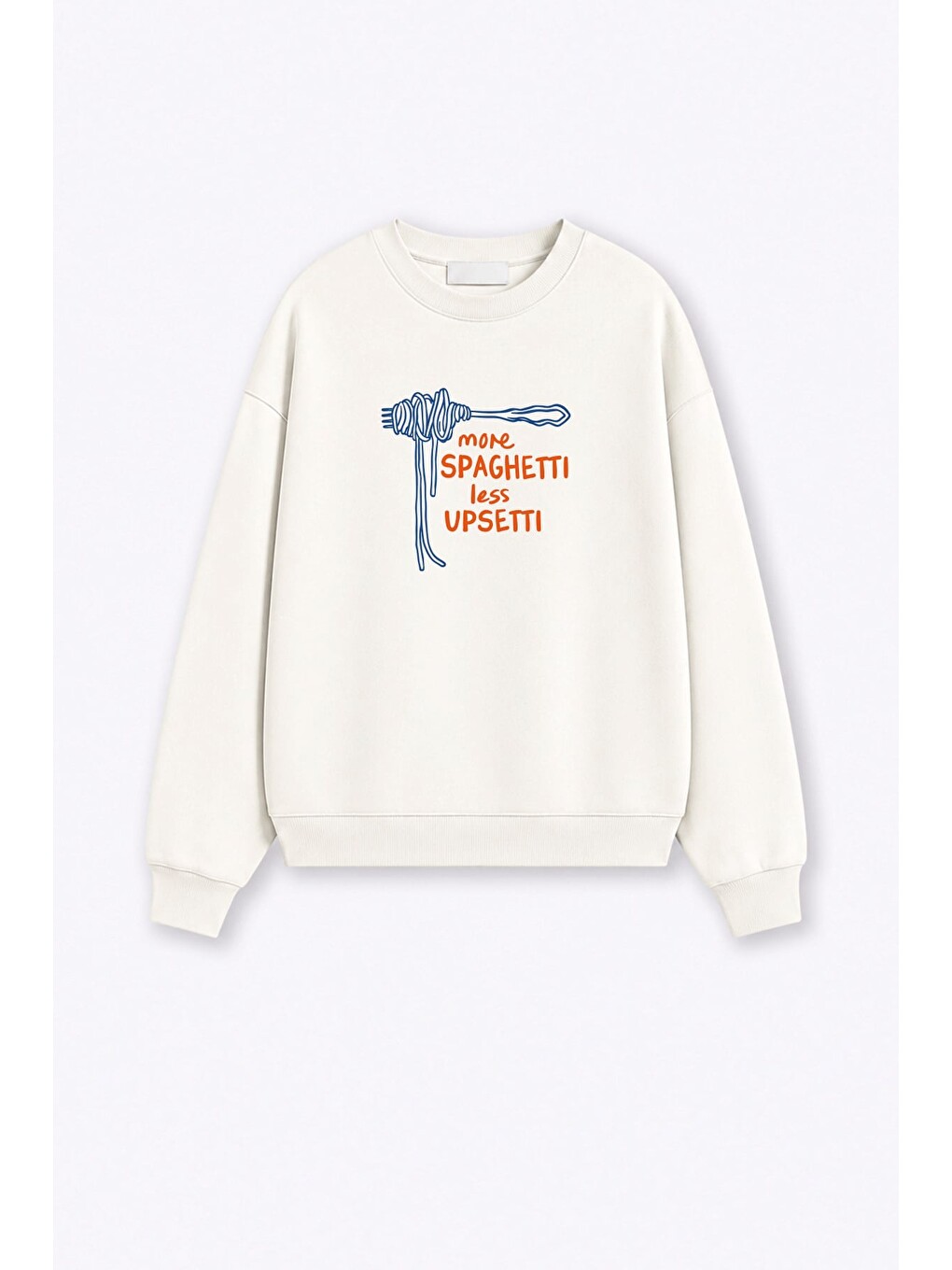 Ekru Kadın Premium Kumaş 3 İplik Şardonlu Spagetti Baskılı Sweatshirt-1
