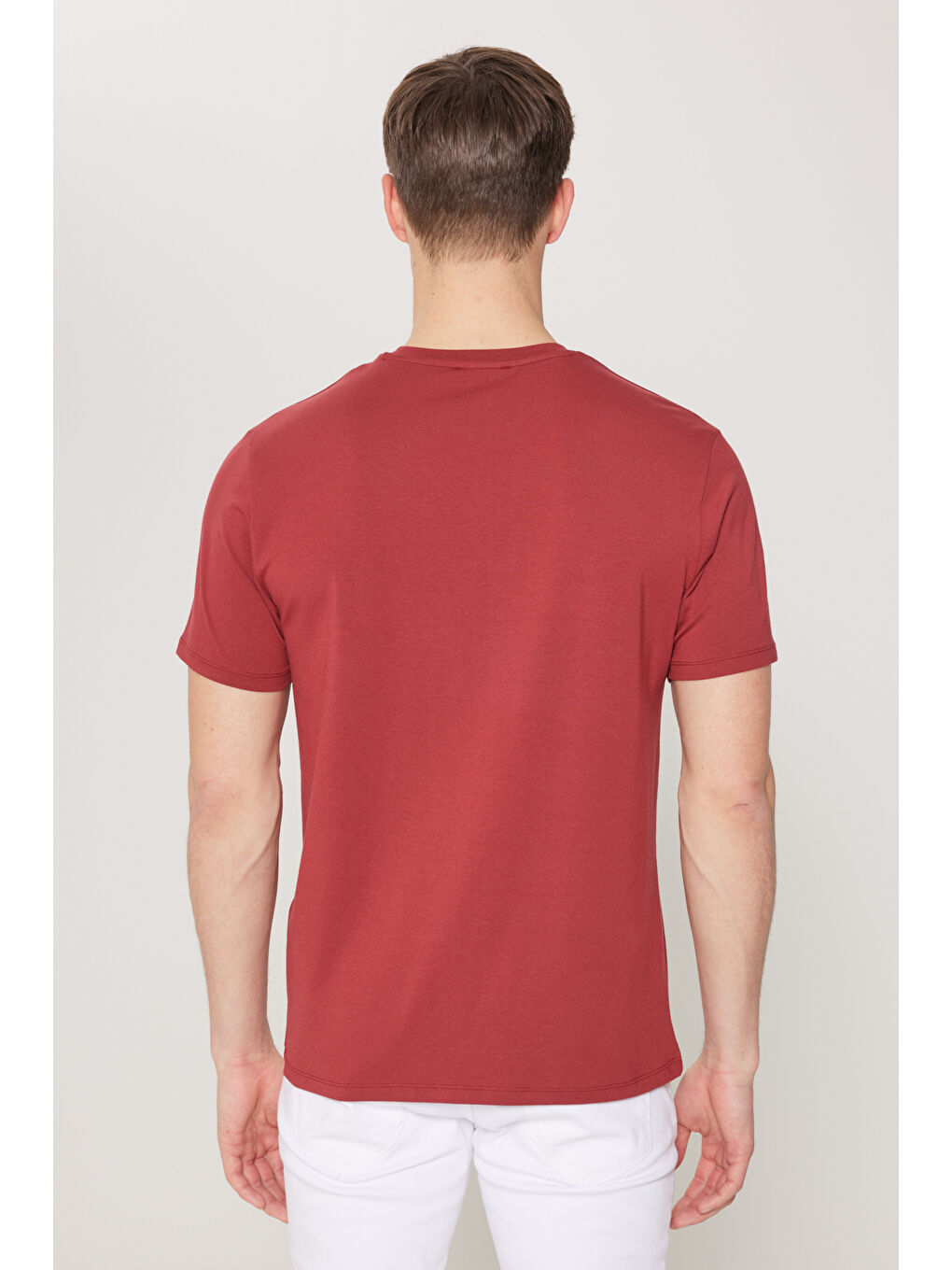 Erkek Bordo Standart Fit Normal Kesim Bisiklet Yaka Pamuklu Tişört-4