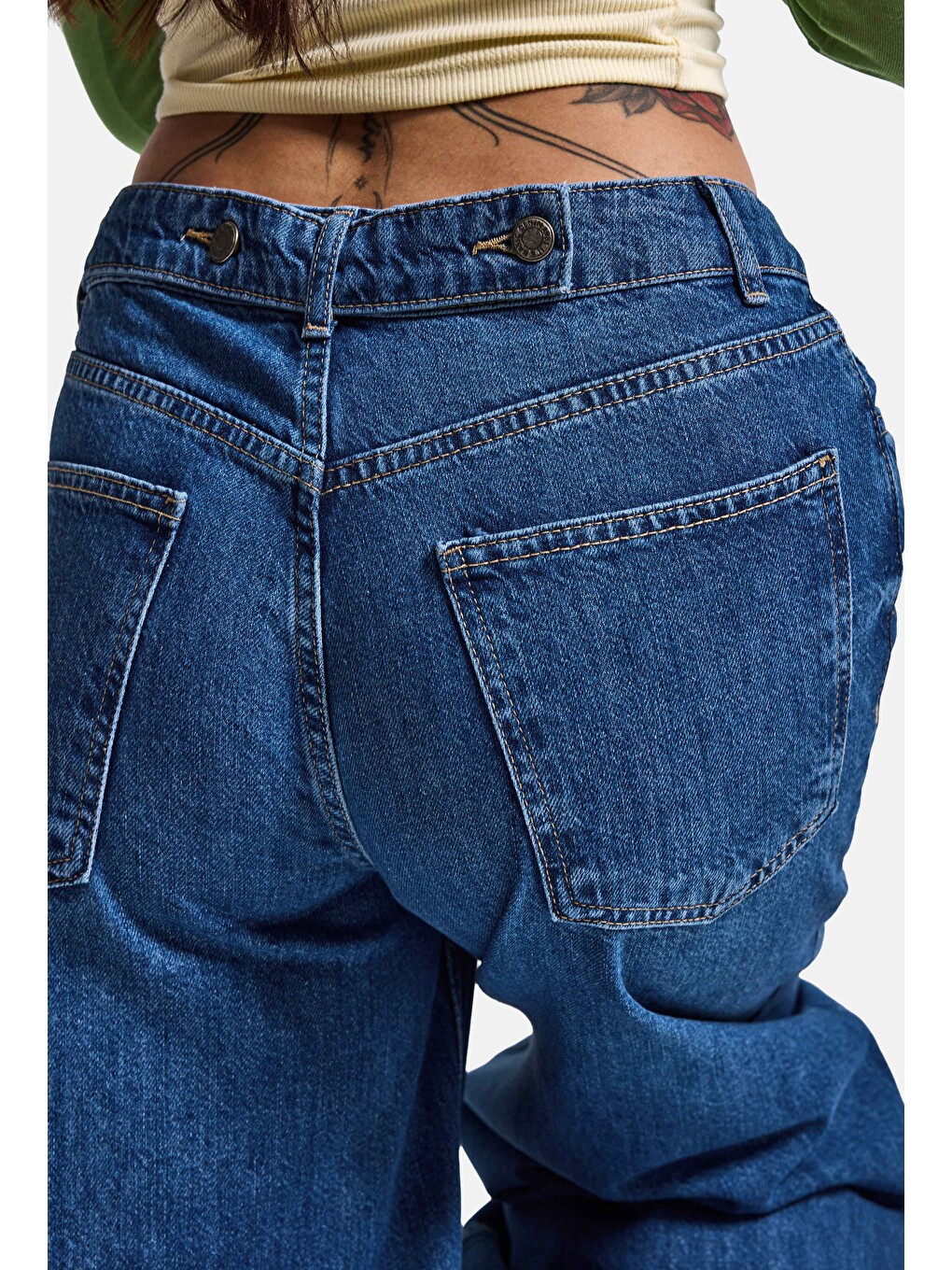 Kadın Mavi 2w6-5 Jogger Ballon Fit Kemer Detaylı Tasarım Denim Jean-2