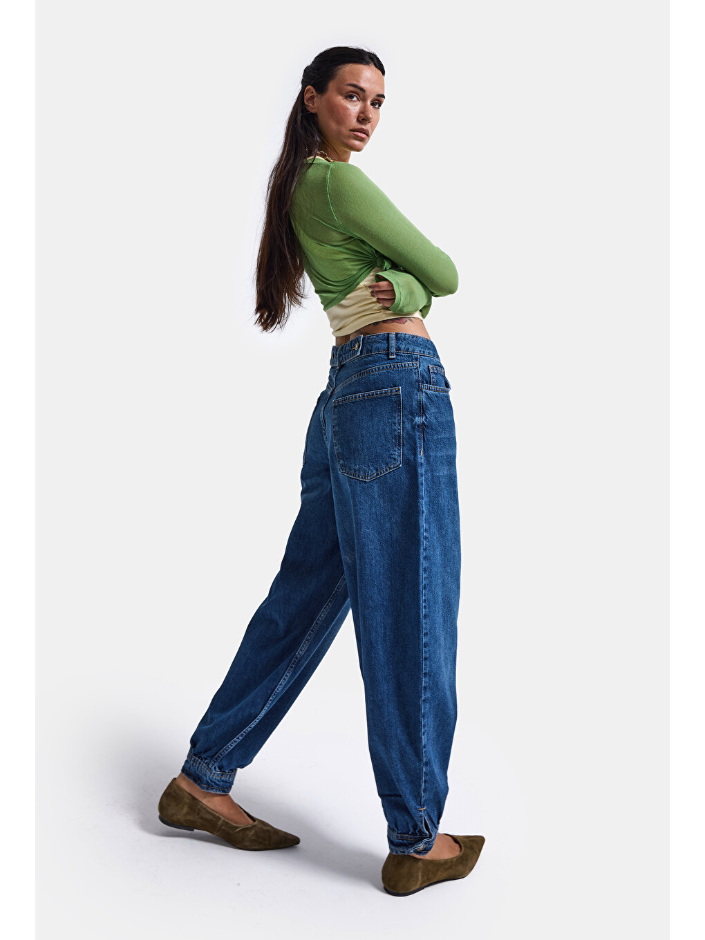 Kadın Mavi 2w6-5 Jogger Ballon Fit Kemer Detaylı Tasarım Denim Jean-3