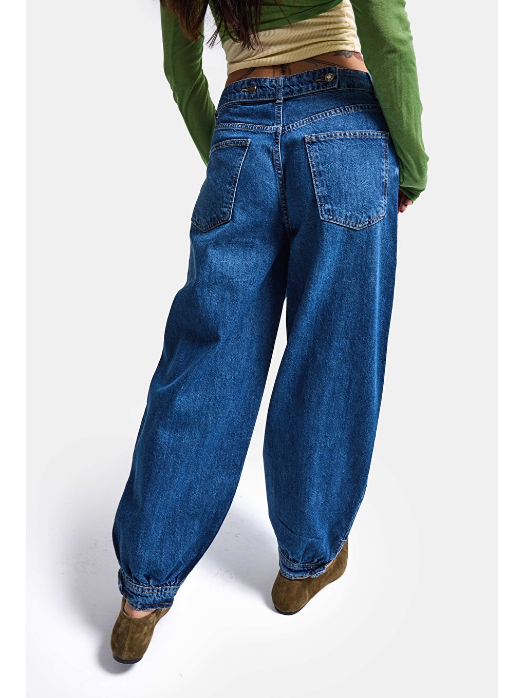 Kadın Mavi 2w6-5 Jogger Ballon Fit Kemer Detaylı Tasarım Denim Jean-4