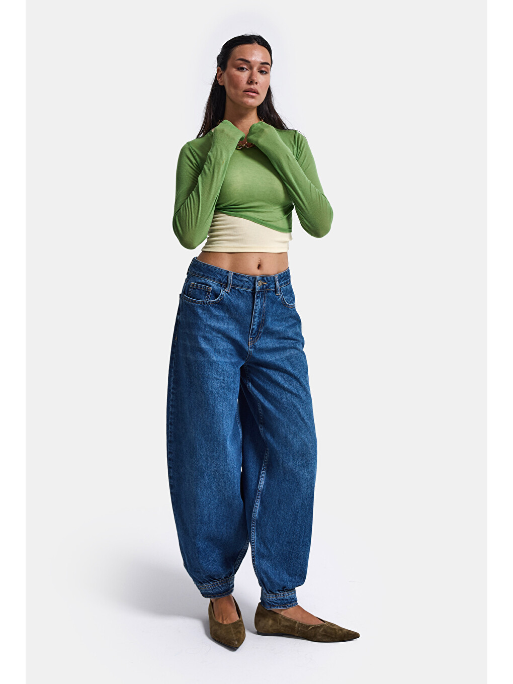 Kadın Mavi 2w6-5 Jogger Ballon Fit Kemer Detaylı Tasarım Denim Jean-6