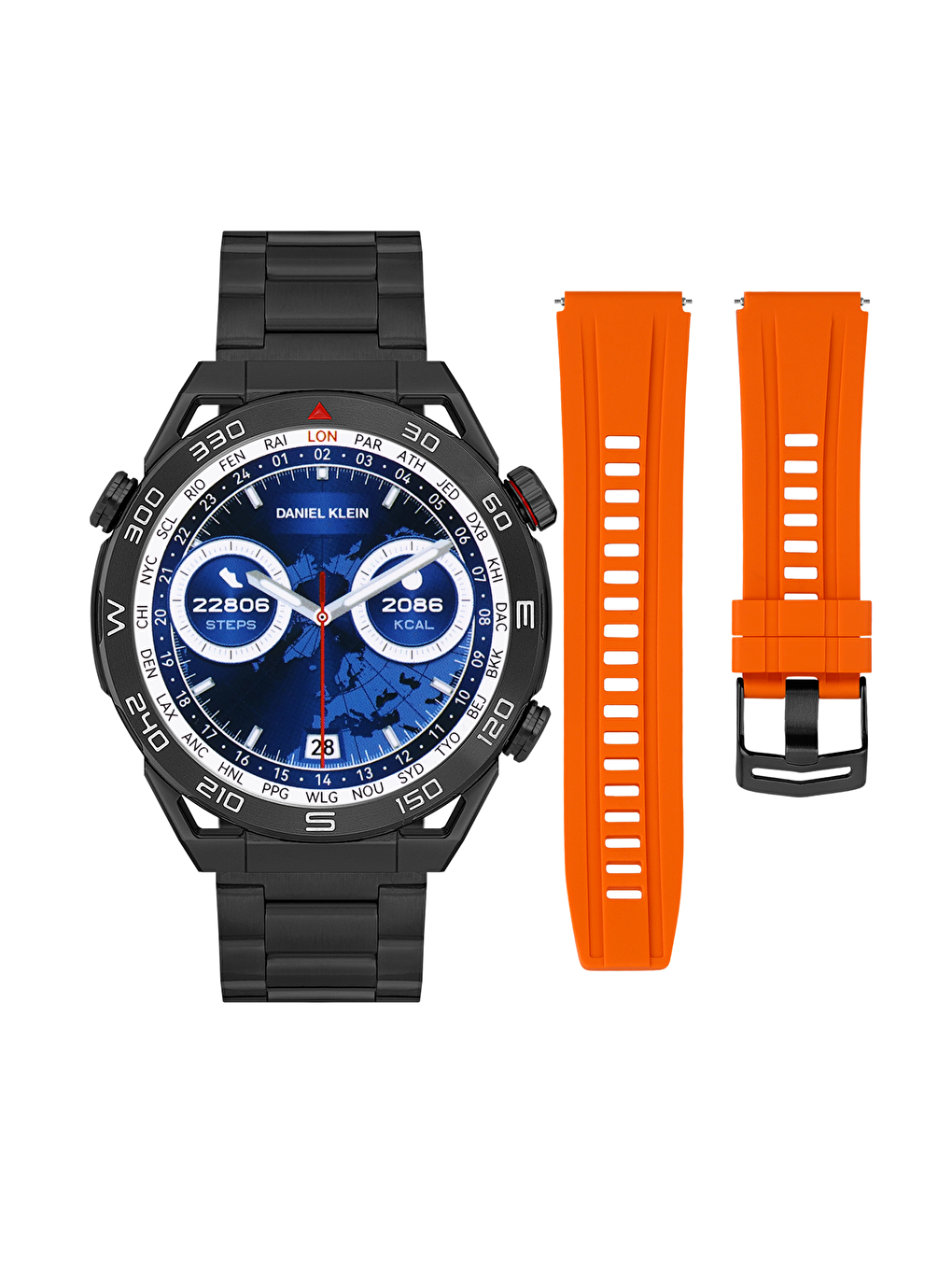 Siyah Çift Kordon Erkek Akıllı Kol Saati