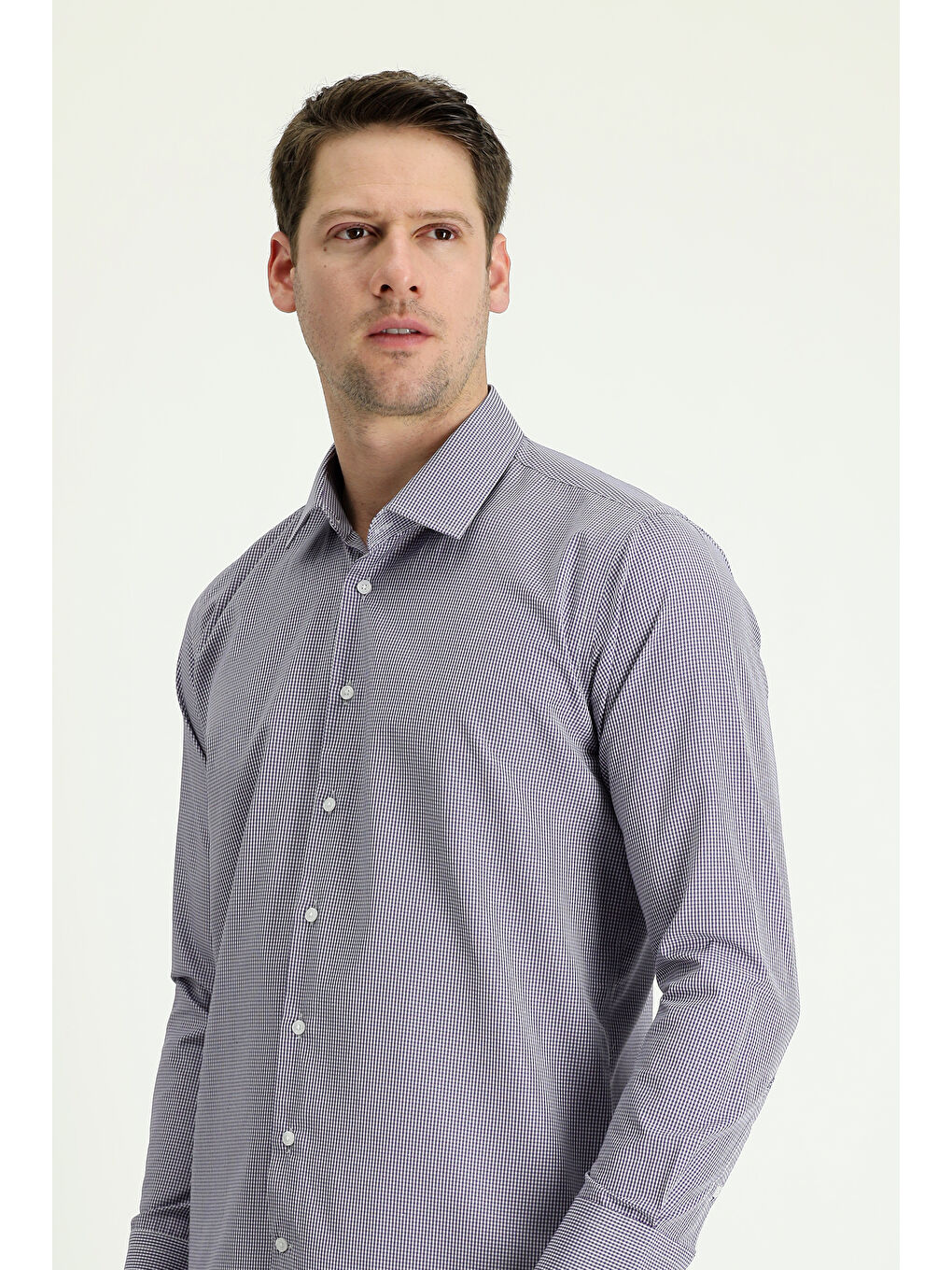 Lacivert Uzun Kol Slim Fit Dar Kesim Desenli Pamuklu Kolay Ütülenebilir Gömlek-1