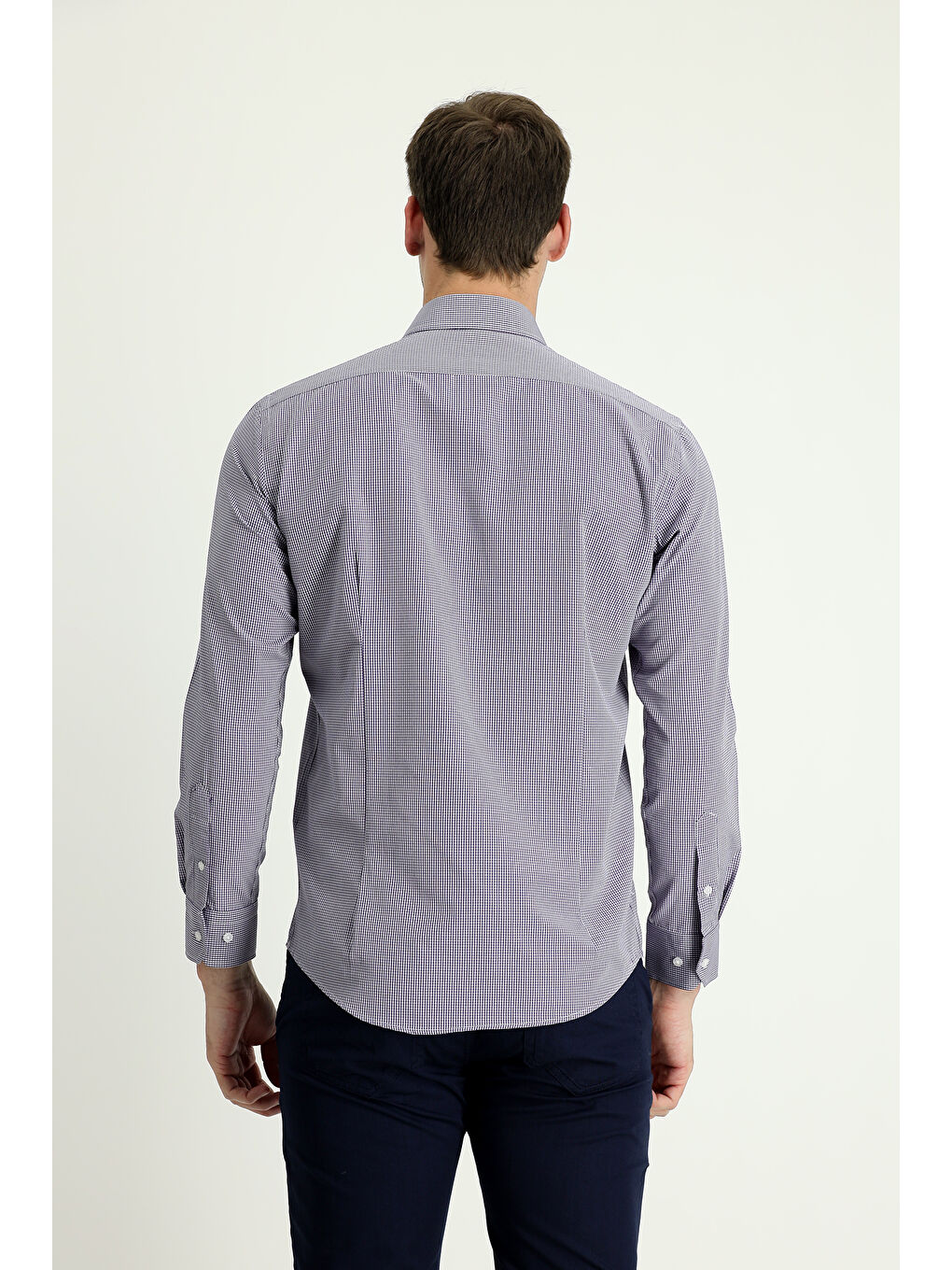 Lacivert Uzun Kol Slim Fit Dar Kesim Desenli Pamuklu Kolay Ütülenebilir Gömlek-2