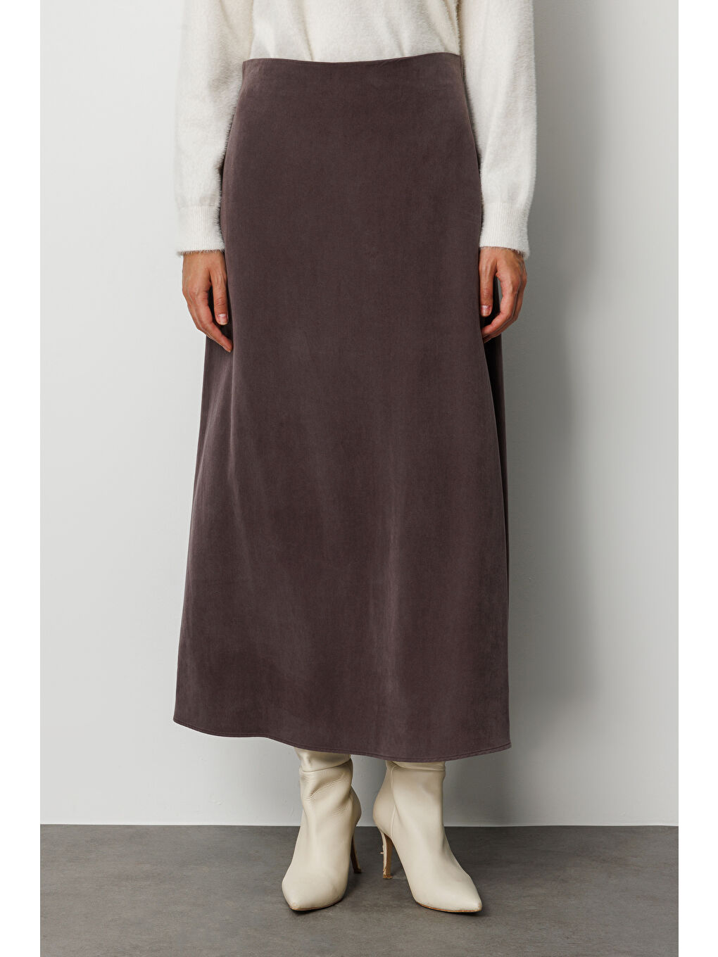 A Kesim Cupro Kahverengi Maksi Etek-2