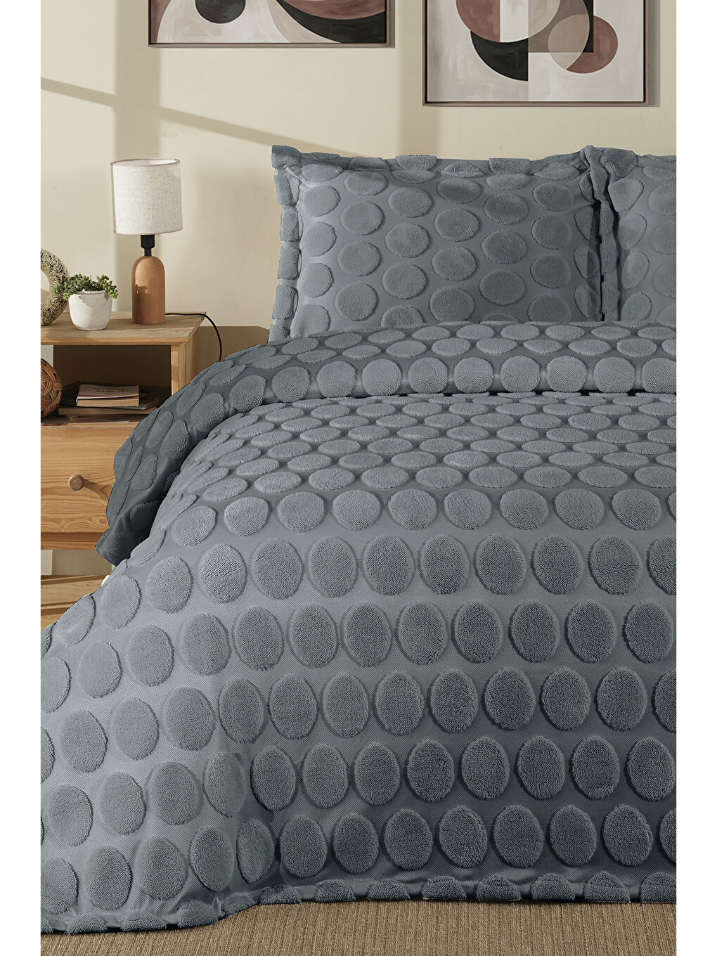 Jakarlı Welsoft Tek Kişilik Yatak Örtüsü Seti 180x240 cm Perle V5 Gri-2