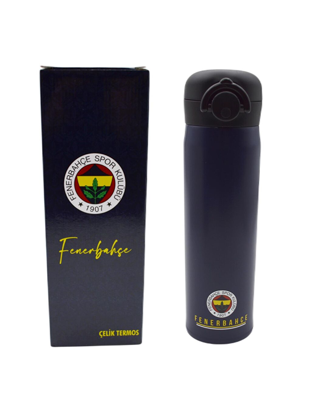 Lacivert Lisanslı Logo Baskılı Kilitli Çelik Termos Matara 400 Ml (555273)