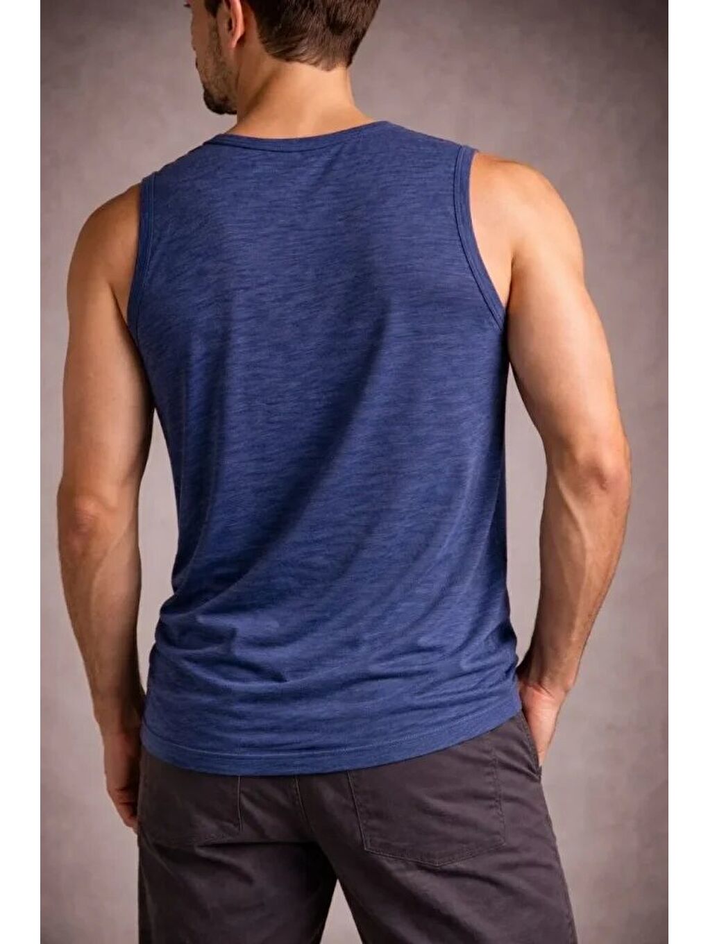 İndigo Erkek Flamlı Kumaş Sıfır Kolsuz Atlet-1