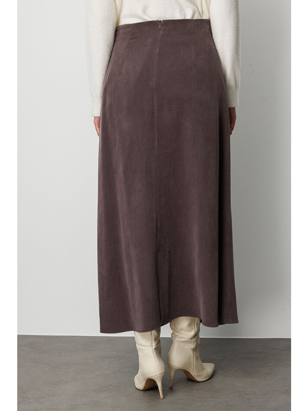 A Kesim Cupro Kahverengi Maksi Etek-3