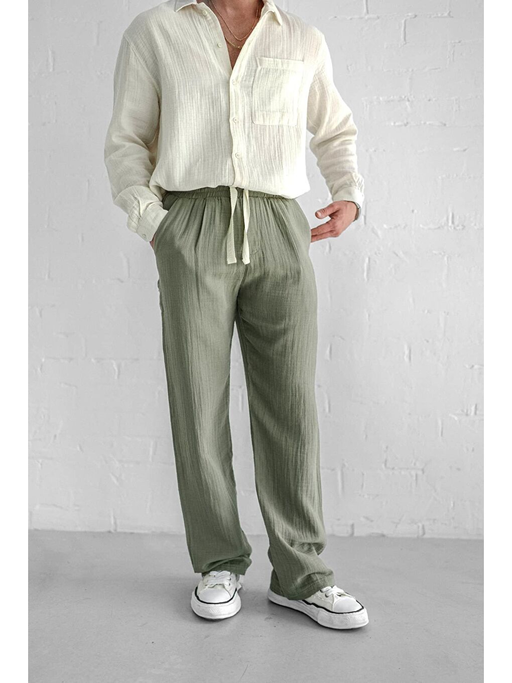 Rahat Kesim Baggy Fit Erkek Pantolon Açık Yeşil