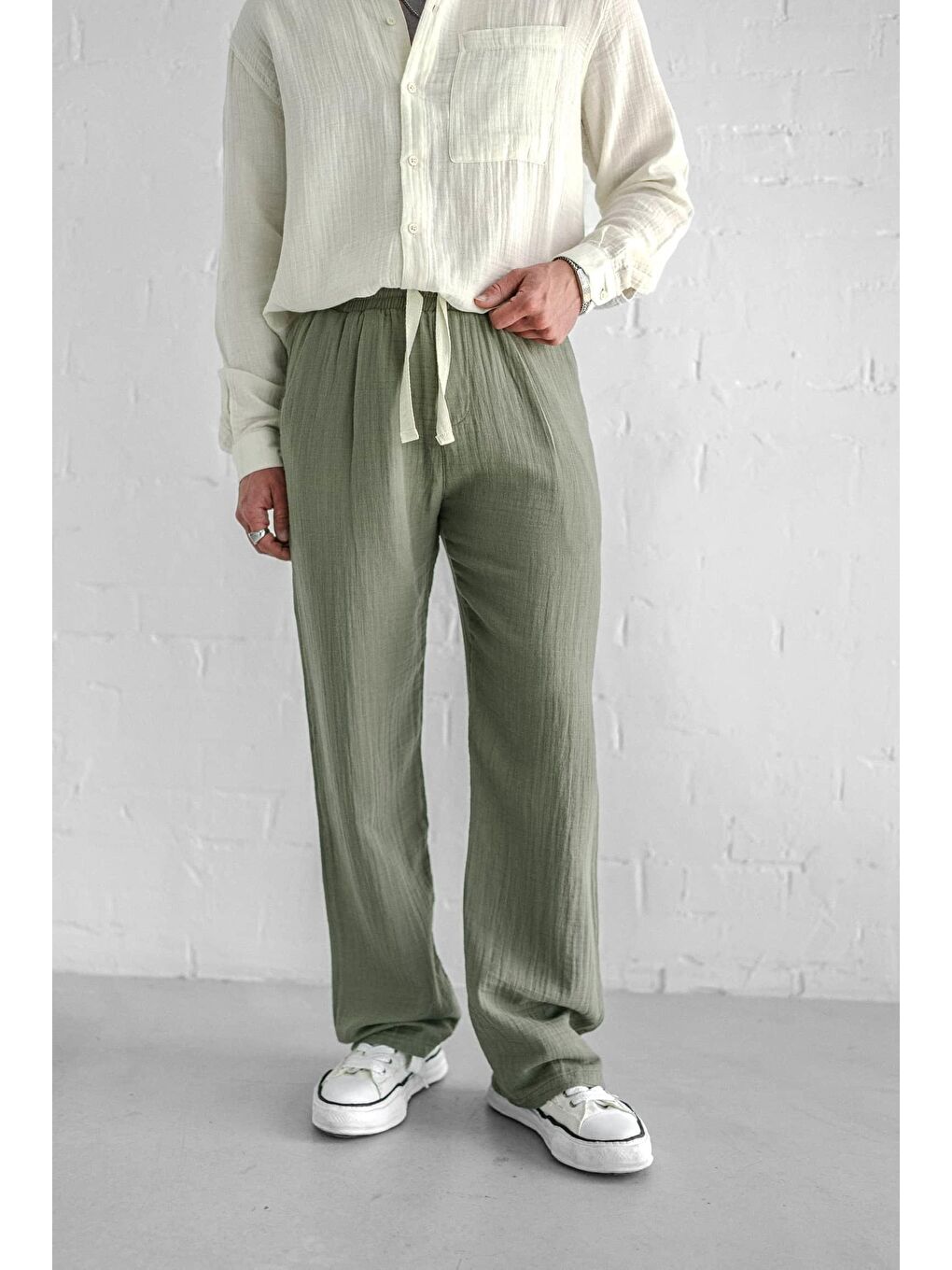 Rahat Kesim Baggy Fit Erkek Pantolon Açık Yeşil-1