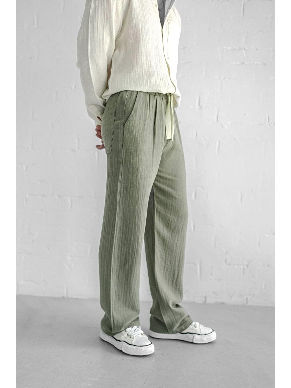 Rahat Kesim Baggy Fit Erkek Pantolon Açık Yeşil-2