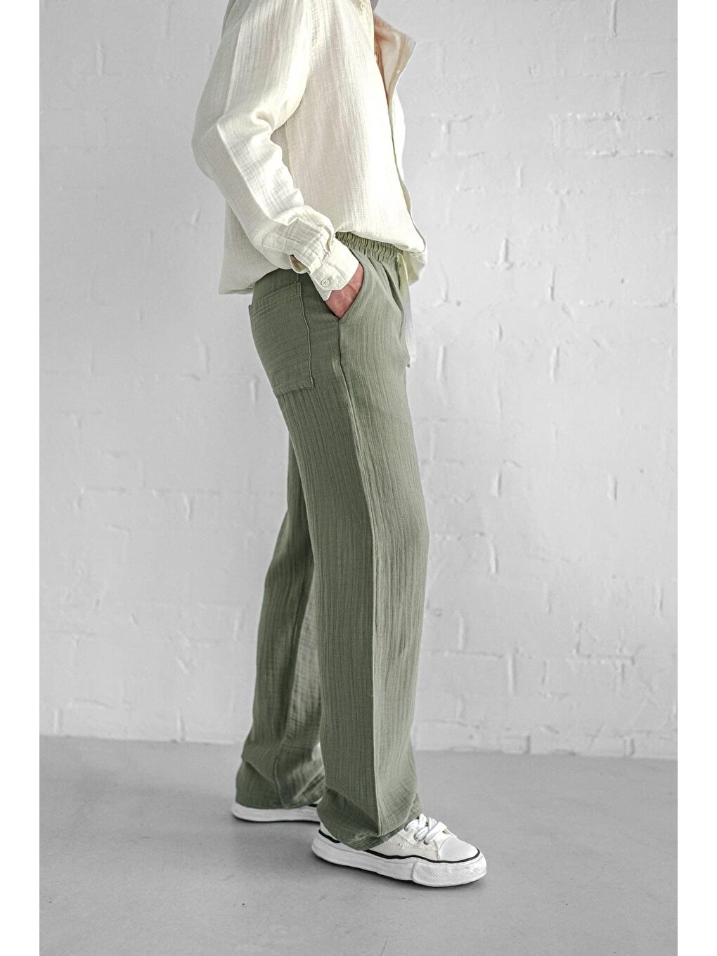 Rahat Kesim Baggy Fit Erkek Pantolon Açık Yeşil-3