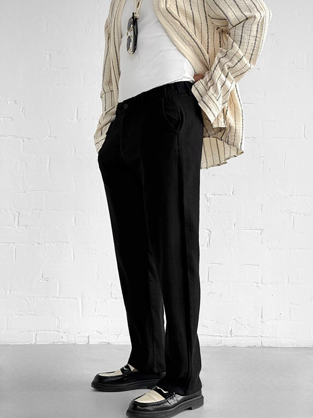 Gofre Kumaş Regular Fit Erkek Pantolon Siyah-2