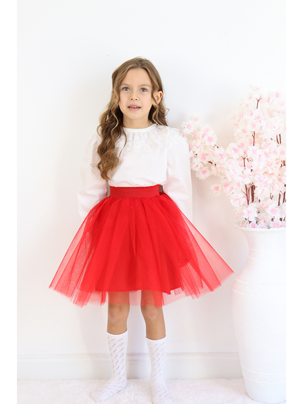 Kız Çocuk Kırmızı Tüllü Tütü Etek 23 Nisan 29 Ekim 10 Kasım Gösteri Kıyafeti Kostüm-1