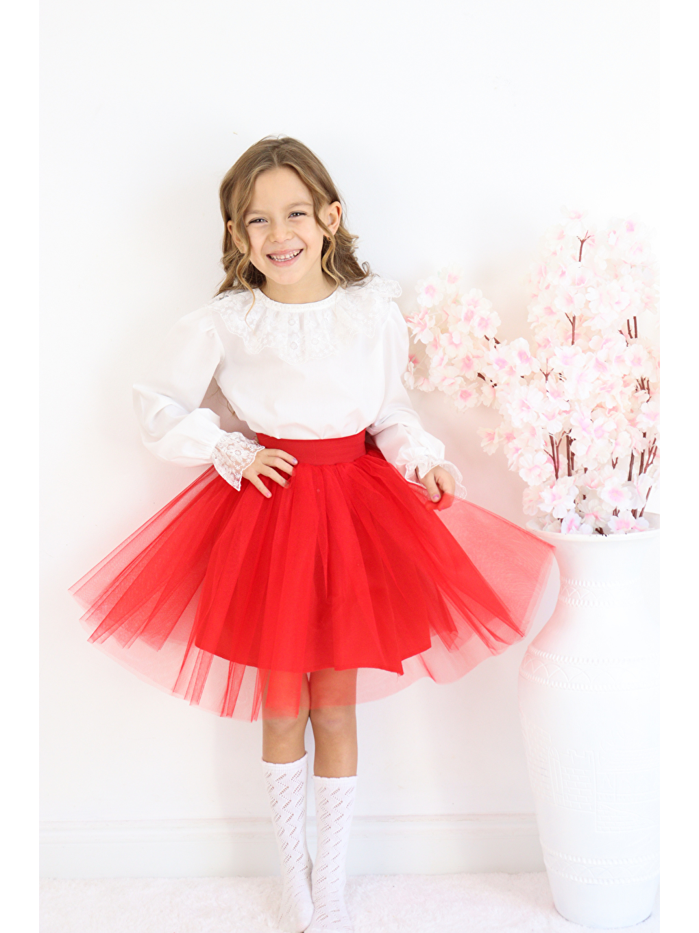 Kız Çocuk Kırmızı Tüllü Tütü Etek 23 Nisan 29 Ekim 10 Kasım Gösteri Kıyafeti Kostüm-5